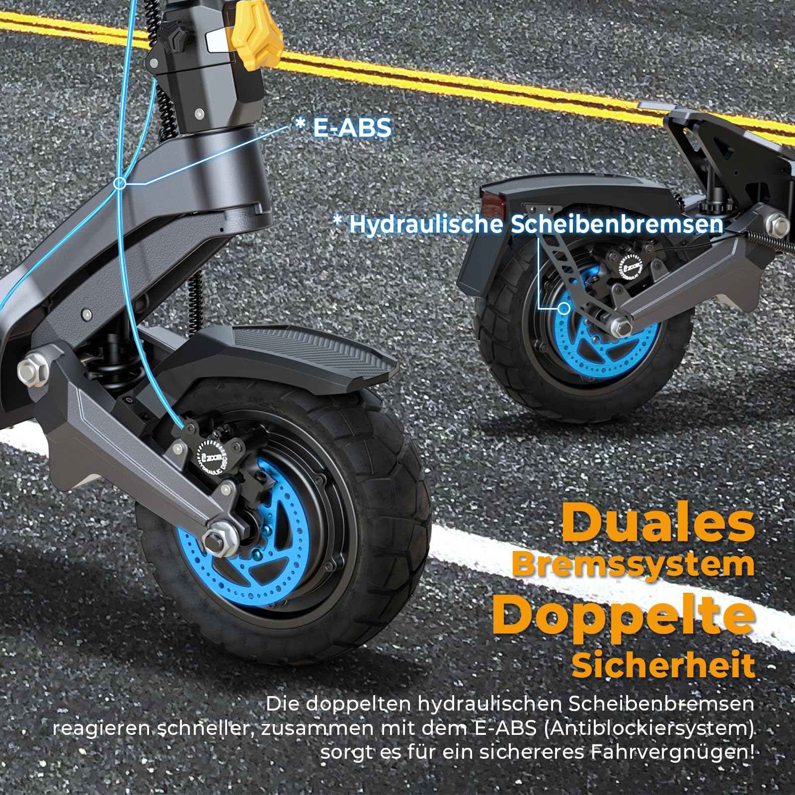 Ausom DT2 Pro E-Scooter 10'' Offroad Elektroroller mit 2200 Dual Motor, 52V 23.4Ah, 115km Reichweite, Hydraulische Doppelscheibenbremse, NFC-Diebstahlschutz – für Abenteuer & Urbanes Commuting