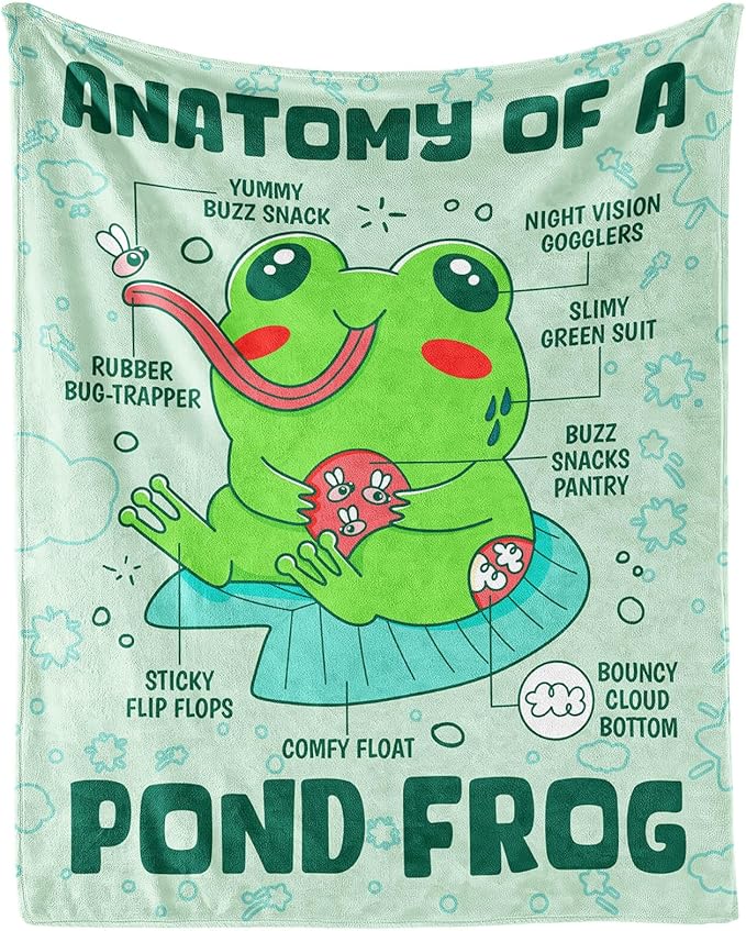 Frog Throw Blanket for Girls Boys - 40x50 Inches Crib Size - Soft Fluffy Cozy Blankets Gift - Sage Green Funny Blanket Throws for Travel, Office