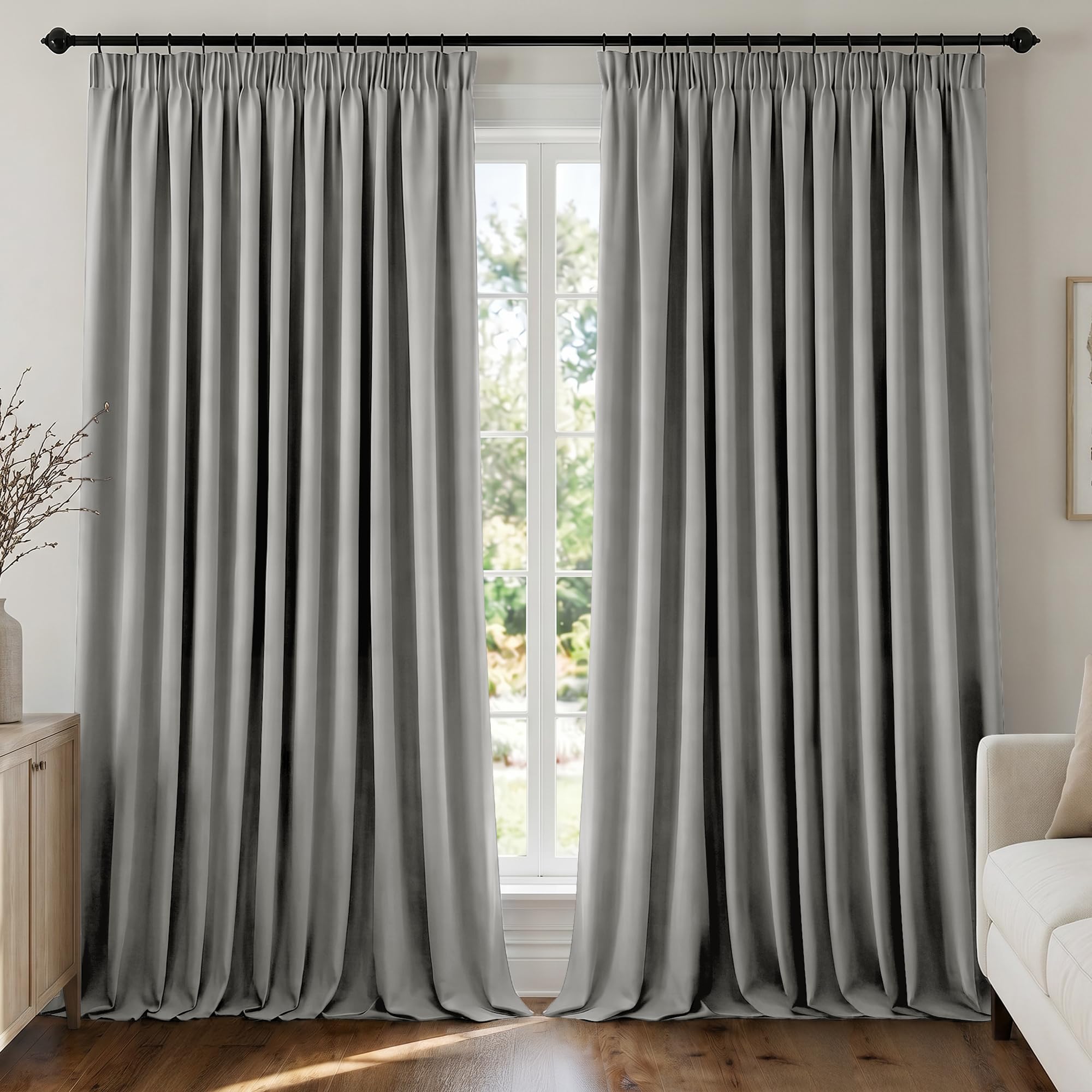 Deconovo Cortinas Salón y Dormitorio Opacas 300x245 cm, 2 Paneles, Cortinas Térmicas Aislantes Frío y Calor con Cinta Fruncidora, Oeko-Tex, Gris Topo Claro