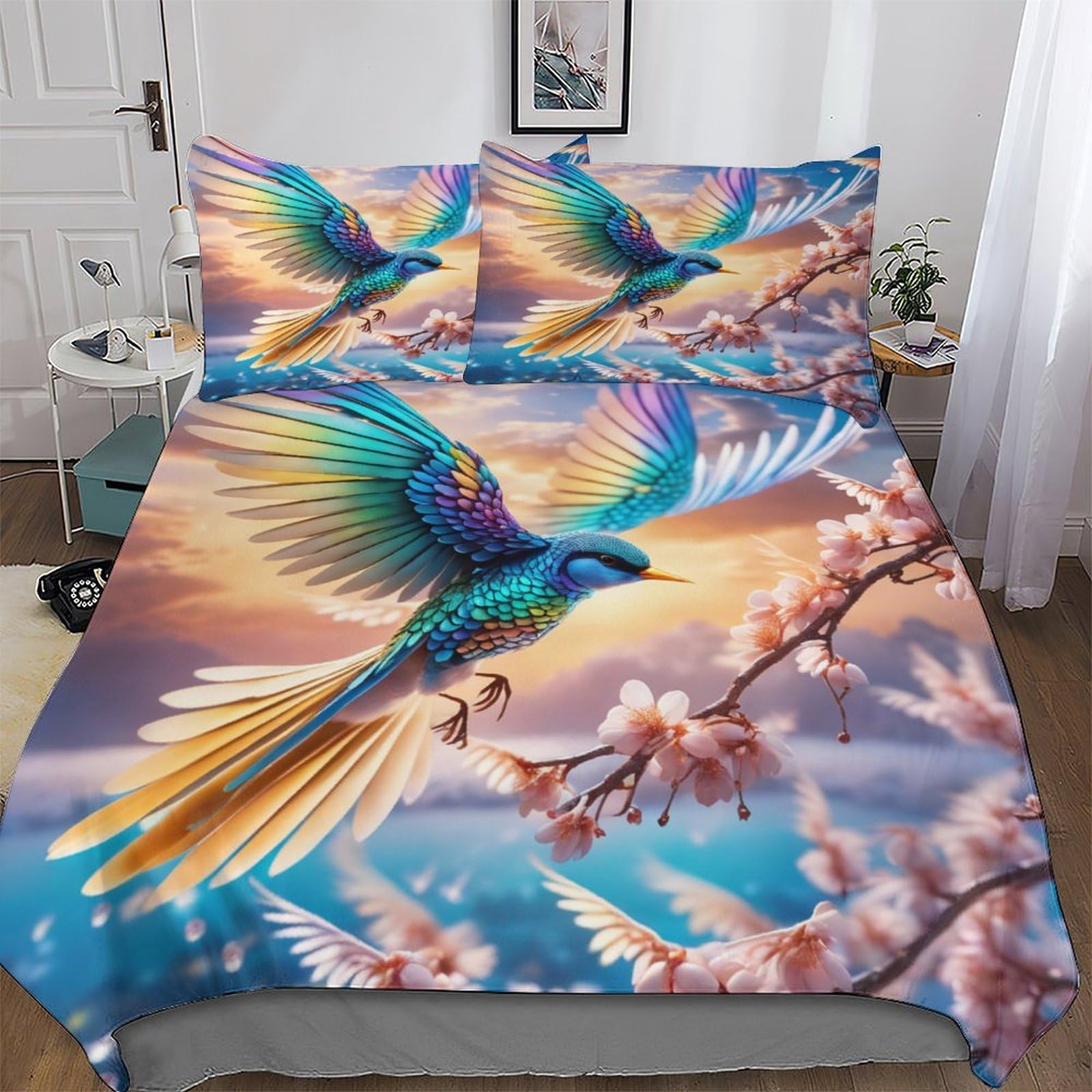 Housse couette oiseau mignon microfibre infroissable parure lit 3D