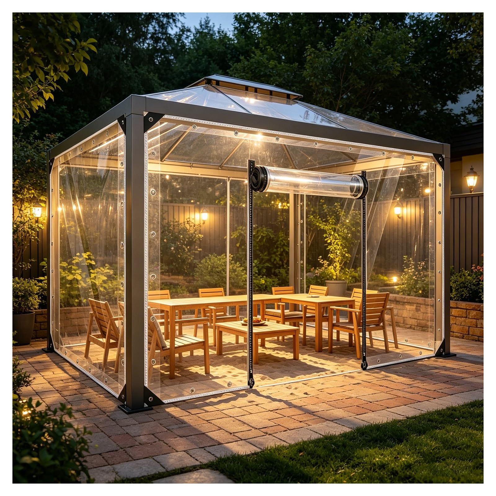 Waterproof Tarpaulin With Grommets,weatherproof pvc tarpaulin with zipper,Outdoor Clear Tarp Curtains,Transparent PVC Protective Tarpaulin,for Porch,Deck,Balcony,Pergola(H1.8xW5.5m/H5.9xW18ft)