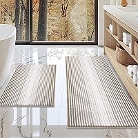 Vista 77 de BSICPRO Juego de alfombras y tapetes de baño, 2 piezas de felpilla gruesa y absorbente, antideslizantes, suaves y peludas para baño, lavables a