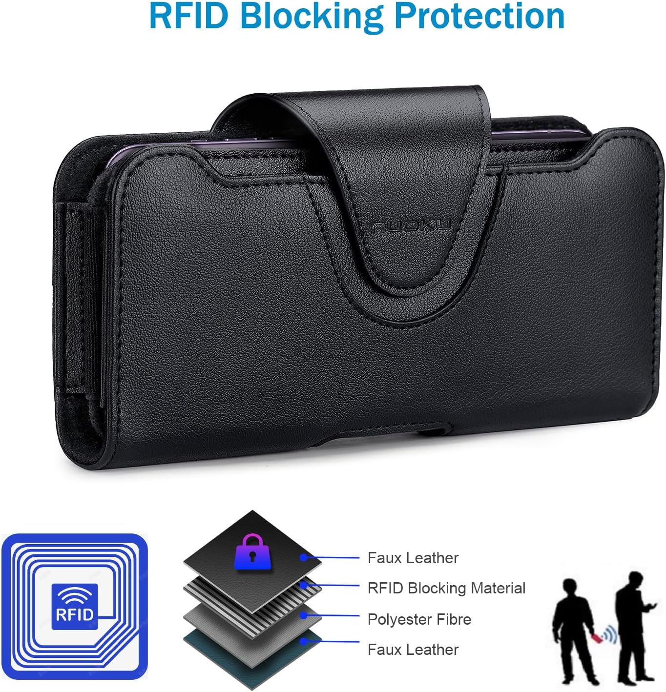 nuoku Dual Phone Holster for iPhone 17/16/15/14/13/12/11 Pro Max Series with Separatable Card Holder, Double Phone Case for Two Phones for S22 Plus/S21 Plus/S20 Plus(Black)