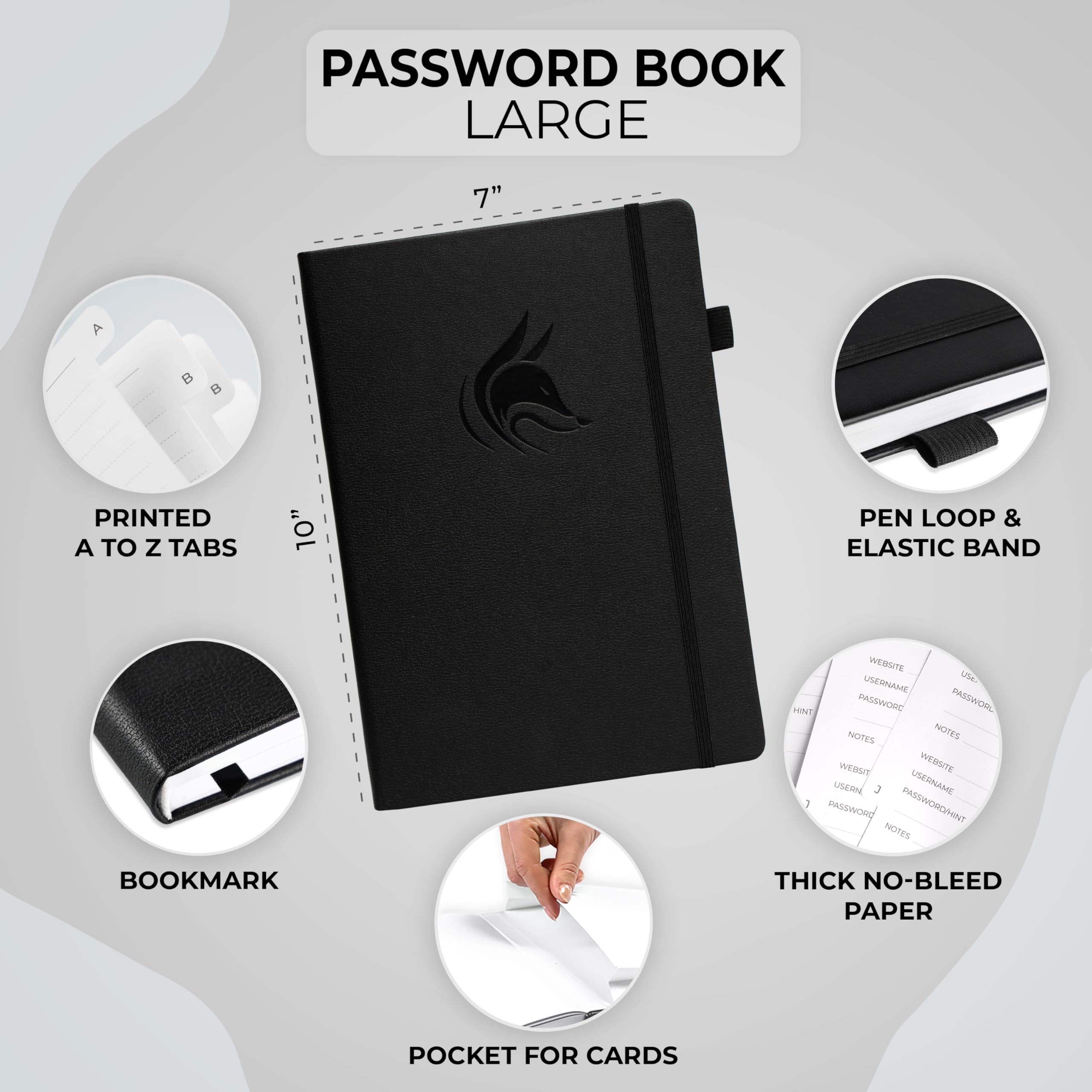 Clever Fox Libreta de contraseñas con pestañas. Organizador de direcciones de Internet y contraseñas con pestañas alfabéticas. Cuaderno de tamaño grande para inicios de sesión de computadora y sitio