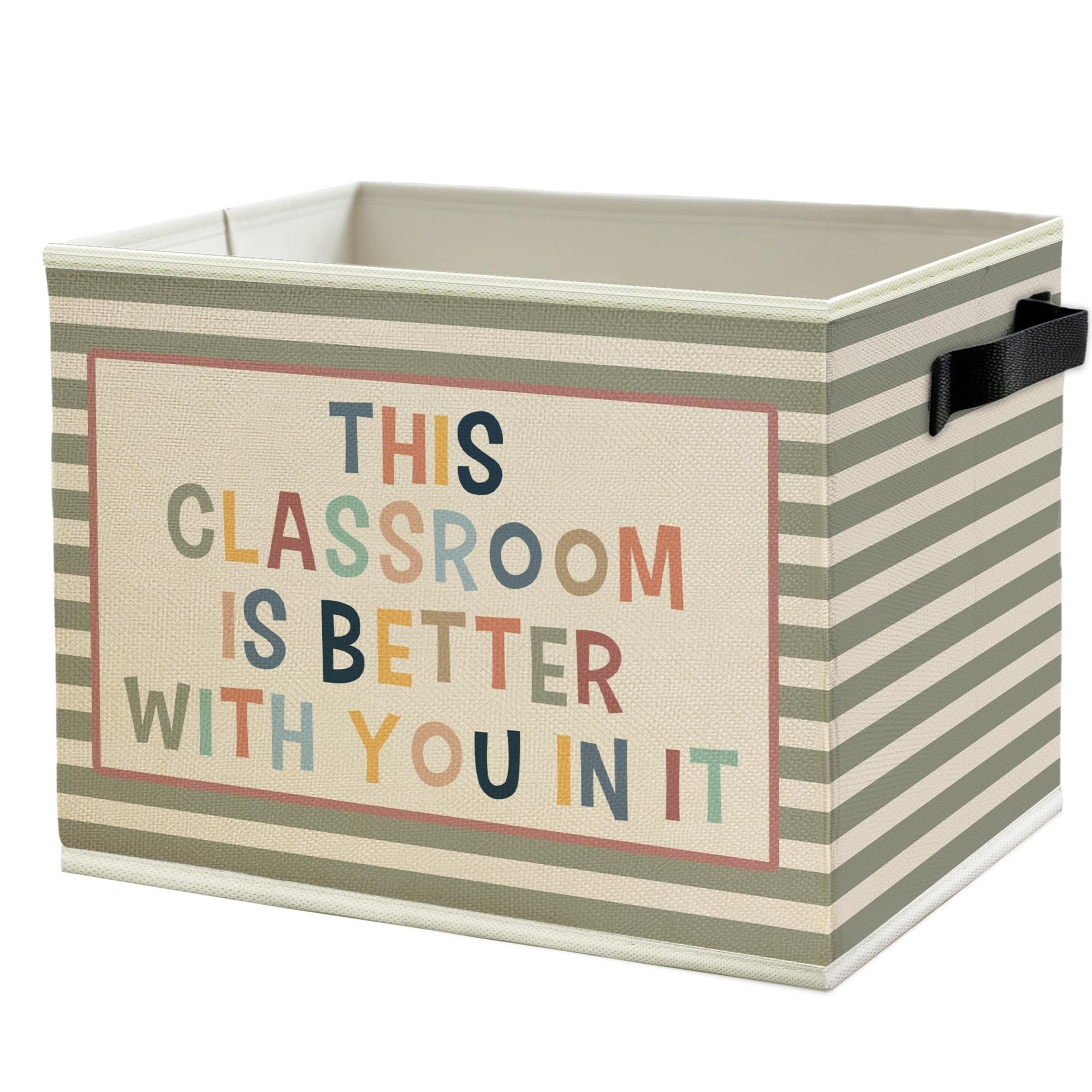 Boho Classroom Storage Bins Box with Handles, This Classroom Is Better You in It Inspirational Striped Collapsible Basket Organizer for Kids Room Nursery Bedroom Books