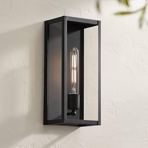 John Timberland Cornell - Lámpara de pared industrial moderna en forma de caja, metal negro arena, 14 14 pulgadas, cristal transparente para