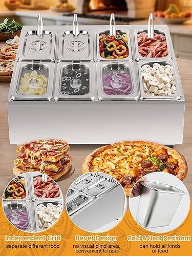 Miniatura 5 de Kalolary Estación de almacenamiento de 8 sartenes, recipientes de condimentos de acero inoxidable con tapas, cucharas, contenedor de exhibición de