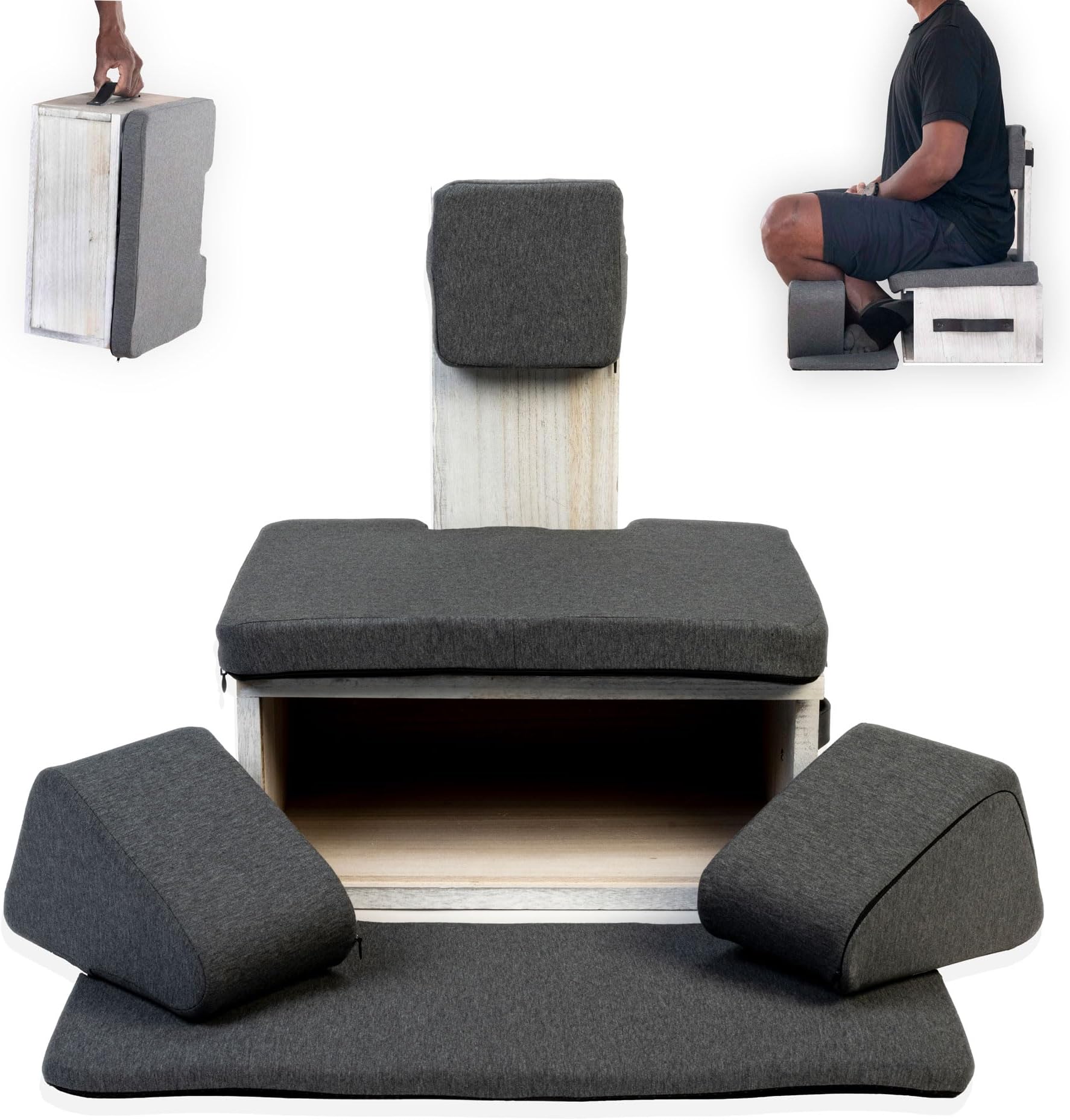 Box Meditation Floor Chair, Back Support, Knee and Hip Support, Knees, Portable and Lightweight (Gray)