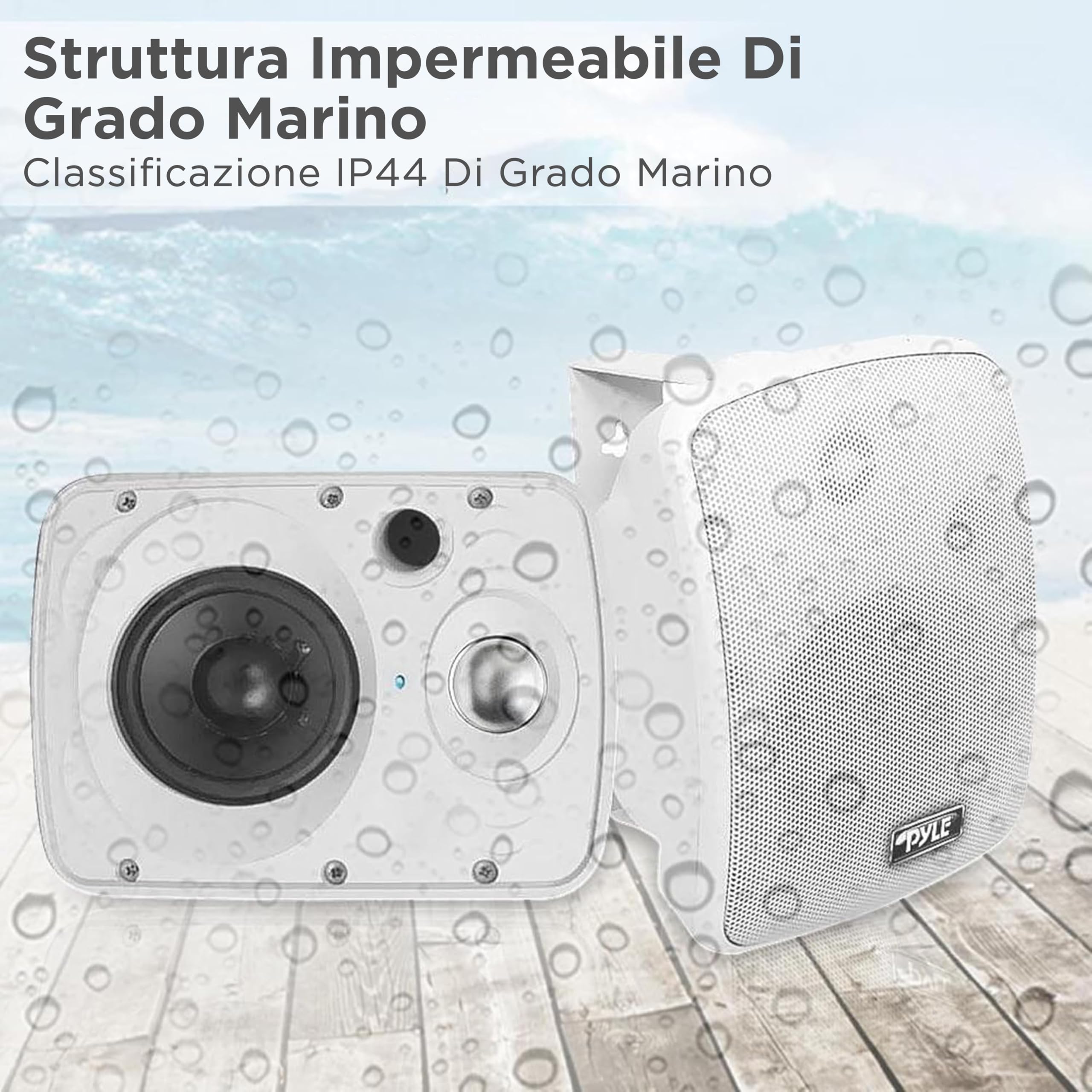 Pyle Cassa Bluetooth Speaker, Altoparlanti da Esterno 2 Vie, 16,5 cm, 800 Watt, Impermeabili, Attivi/Passivi, Montaggio Parete/Soffitto, per Interni/Esterni, Bianco - Vista 8