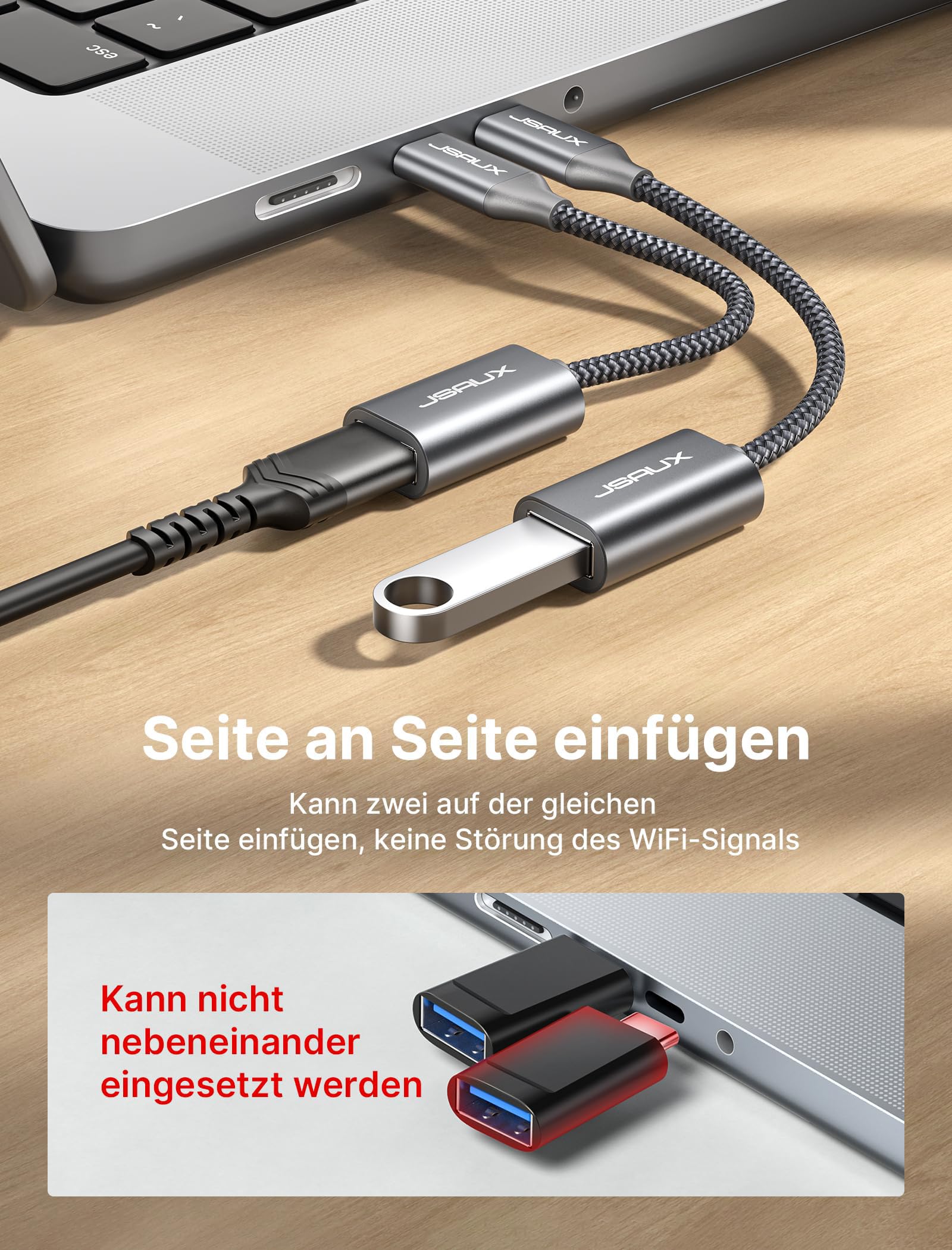 JSAUX Adattatore da USB C a USB 3.0 [2 Pezzi] Cavo OTG USB di Tipo C Maschio a USB Femmina Compatibile con iPhone 16 Pro Max/15 Pro Max, iPad Pro, MacBook Pro/Air, Galaxy S24/S23 Ultra, Huawei-Grigro
