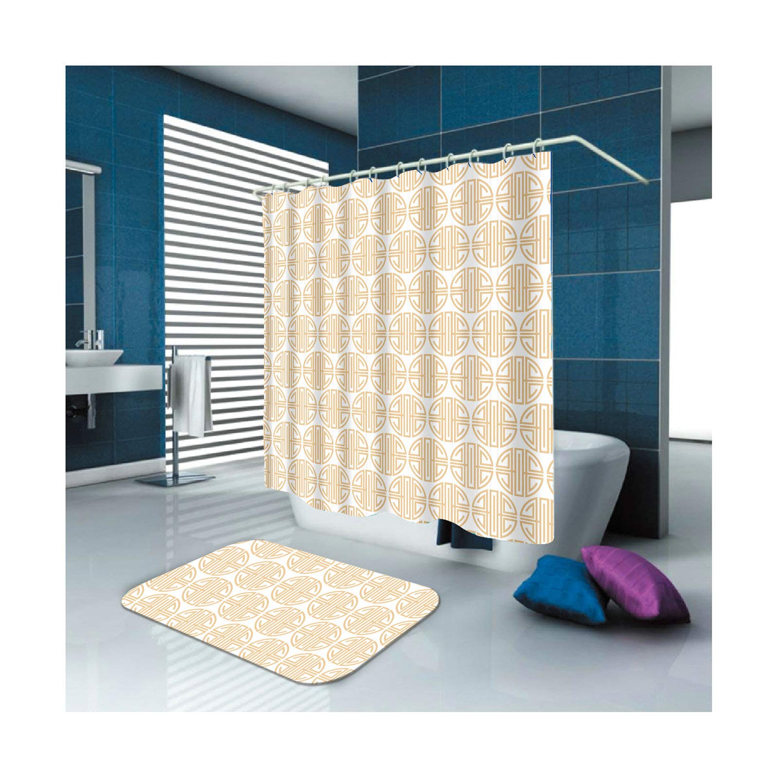Daesar Tenda per Doccia e Tappeti Tenda da Doccia in Poliestere Modello Vintage Colorato Tenda Doccia 150x200 CM Tappetino da Doccia 40x60CM