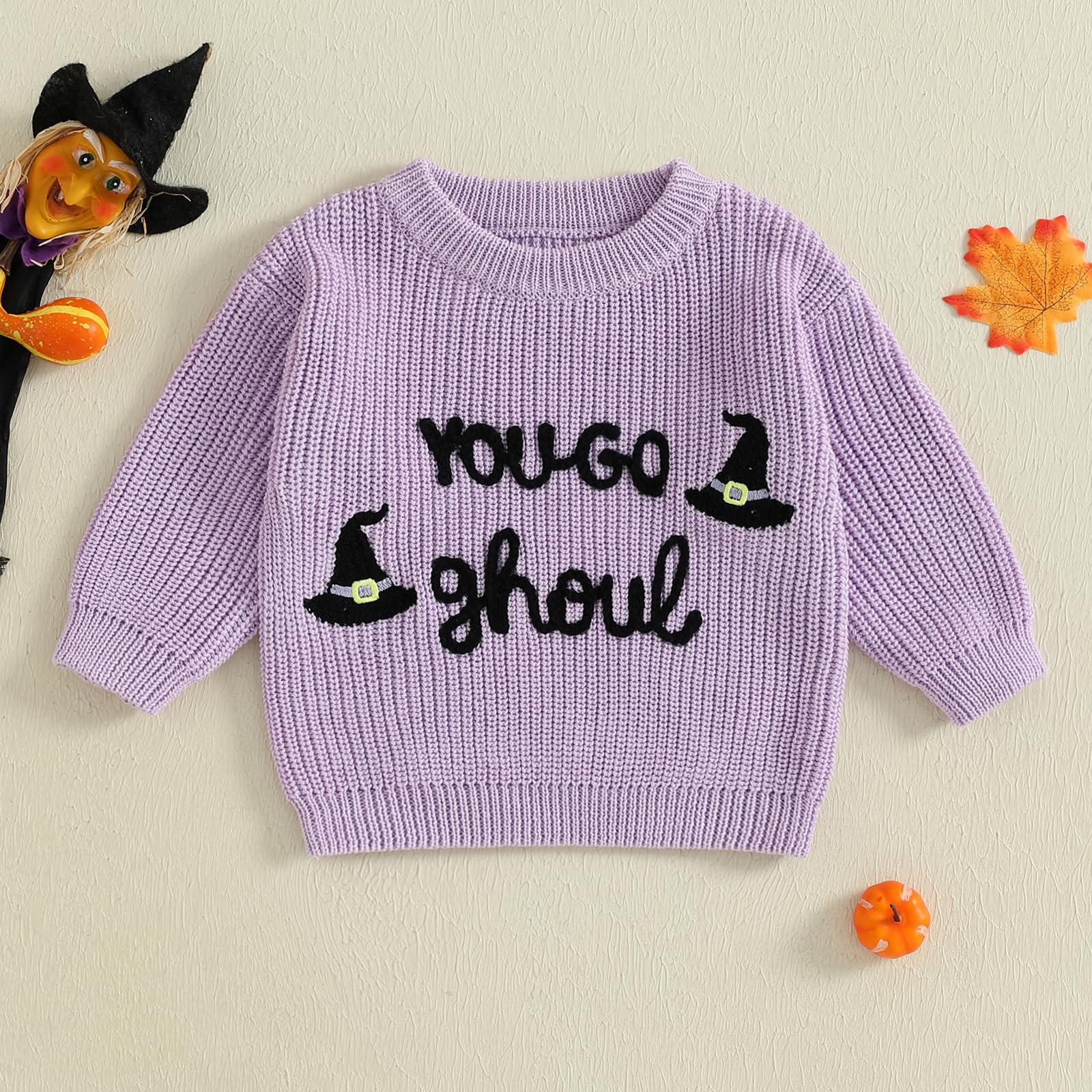 Toddler Baby Boy Girl Halloween Outfit Pumpkin Sweater Embroidery Knit Pullover Sweatshirt Fall Winter Clothes (Purple, 2-3 Years)