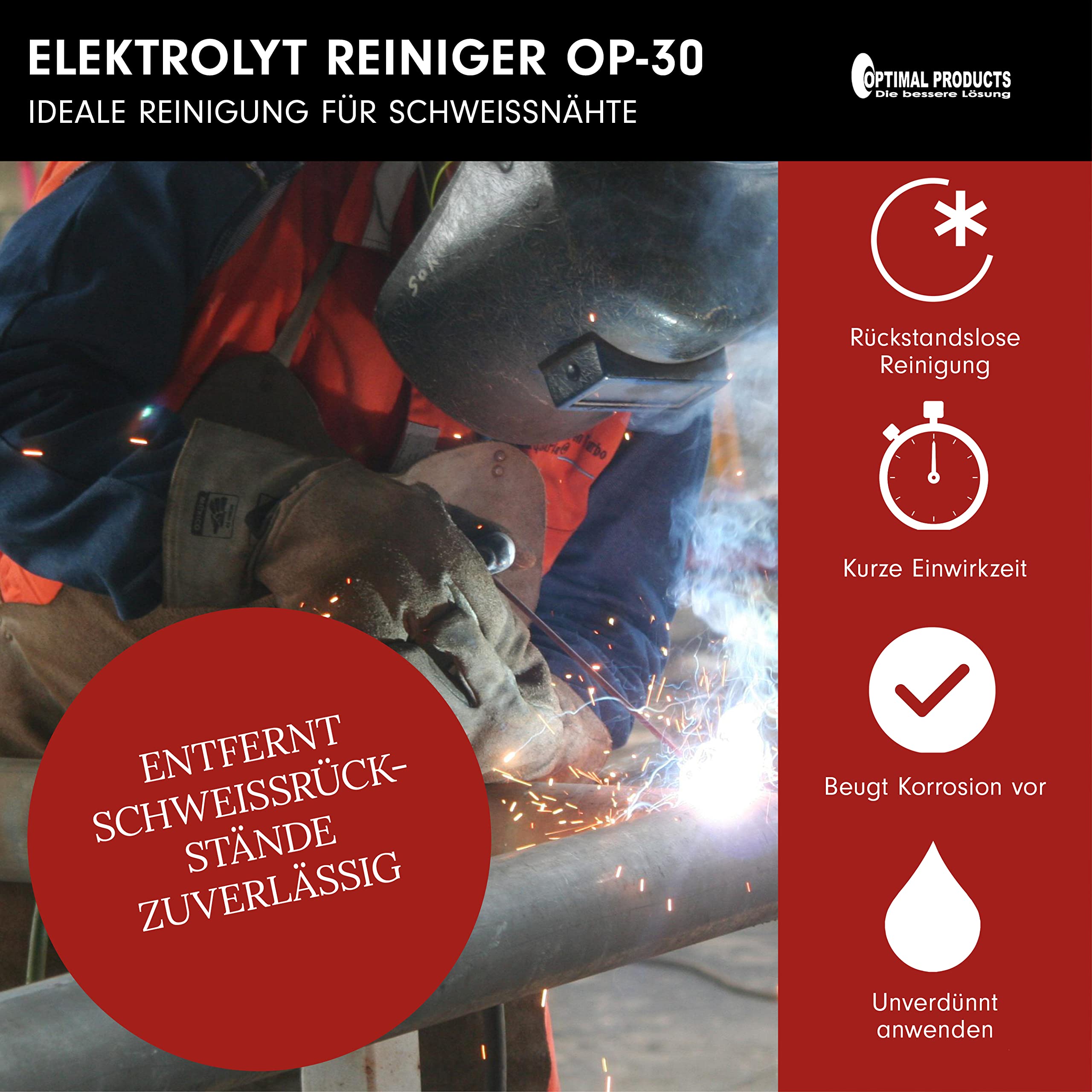 Optimal Products Elektrolytreiniger OP-30 I Zum Edelstahl beizen I Abbeizer für Lack Metall I Nach WIG MIG TIG Schweißen I Edelstahl Politur I 5L