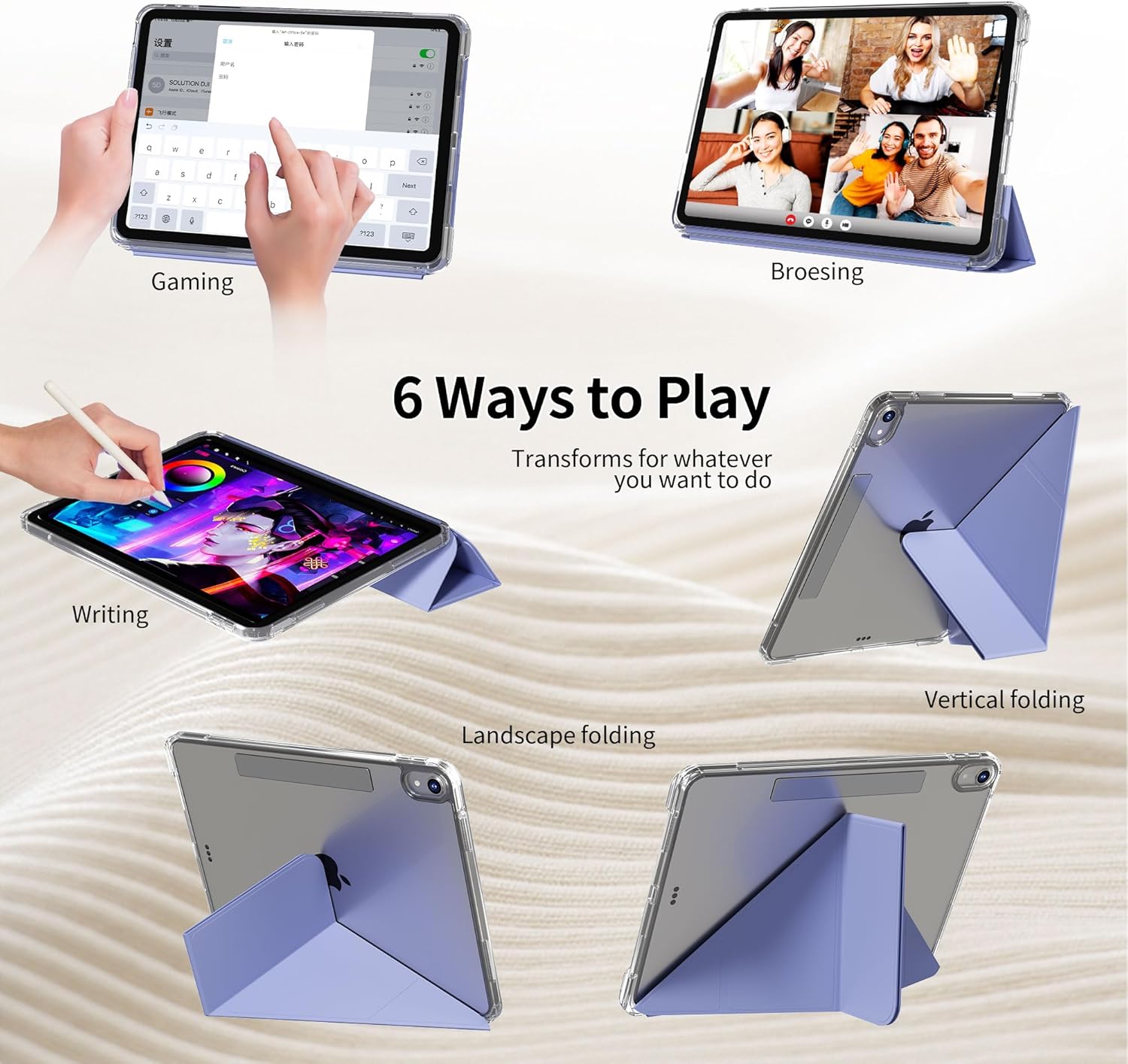 Hybrid Case for iPad (A16) 11 inch 2025 / 10th Generation 10.9 inch 2022, 2 in 1 Detachable Trifold & Y-Fold Cover with Clear Back, Magnetic Buckle, Shockproof Frame, Auto Wake/Sleep, Purple