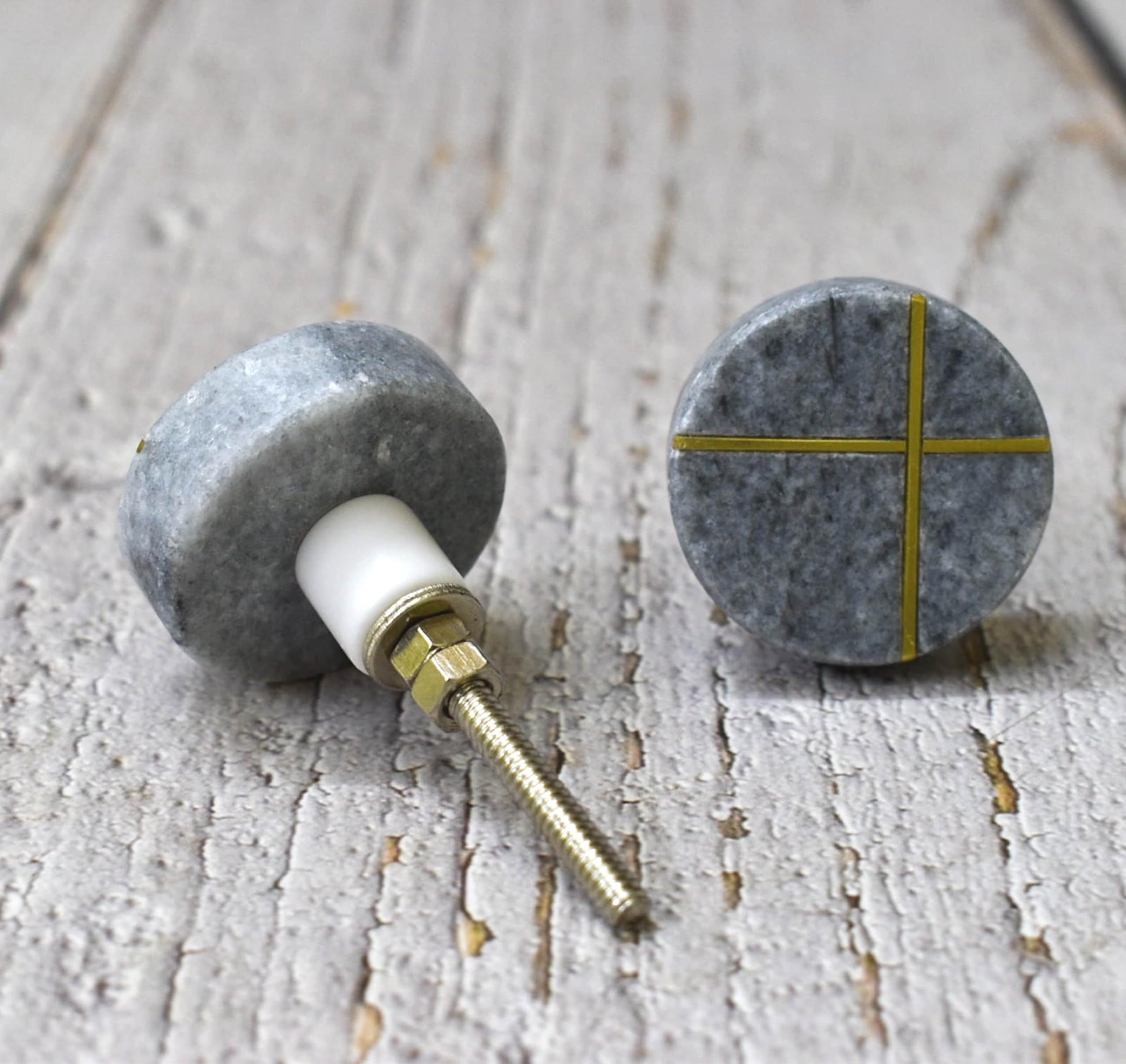 ARTISNO Round Marble Brass Knob, Modern Cabinet Knob, Decorative Hardware, Furniture Hardware, Cabinet Handles, Dresser Pull Set-6 - Image 2