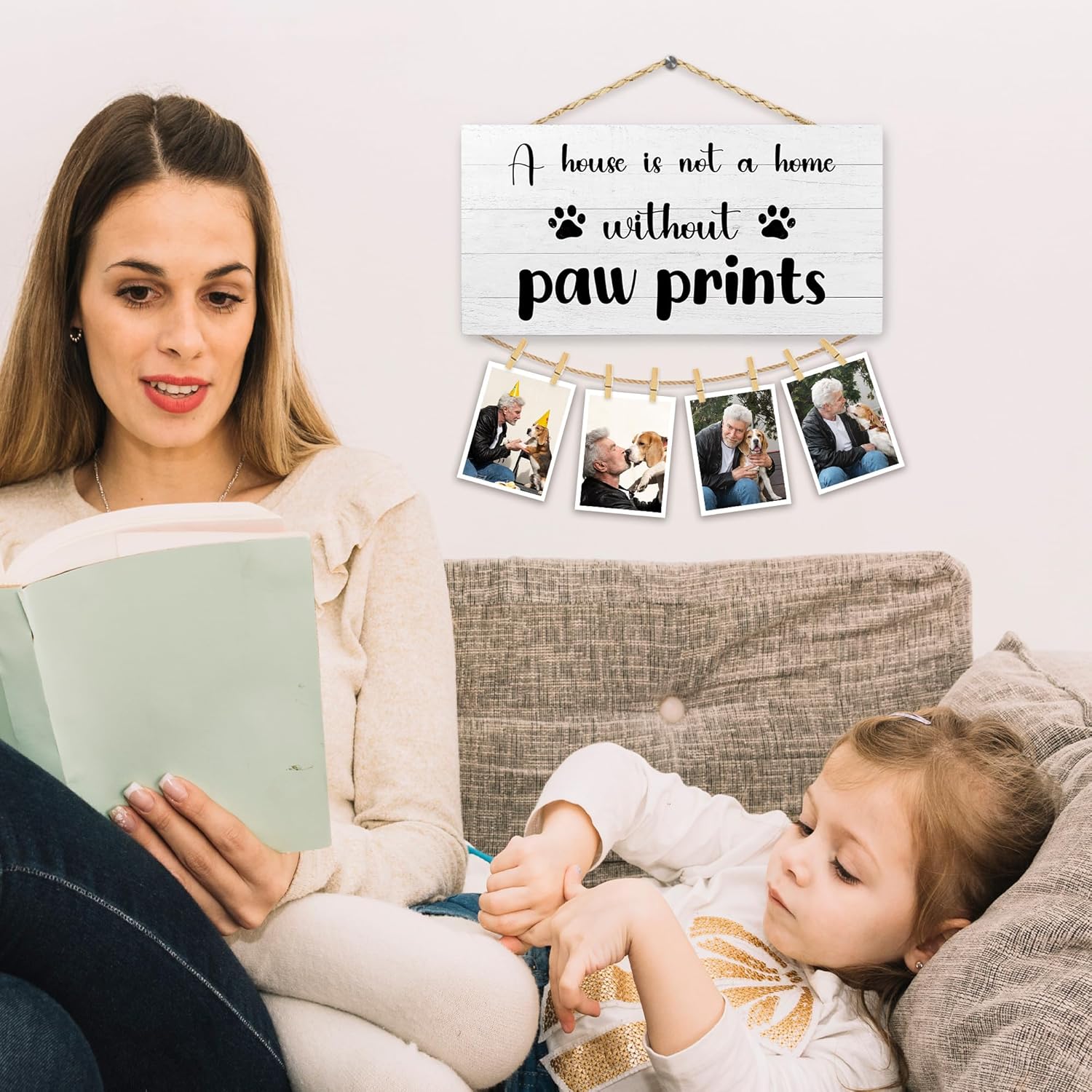 Dog Picture Frame Photo Hanging Display, Dog Mom Dad Lovers Owner Gifts for Women Men, Pet Lover Gifts, a House Is Not a Home Without Paw Prints Picture Board Photo Holder for Wall Decor - Image 5