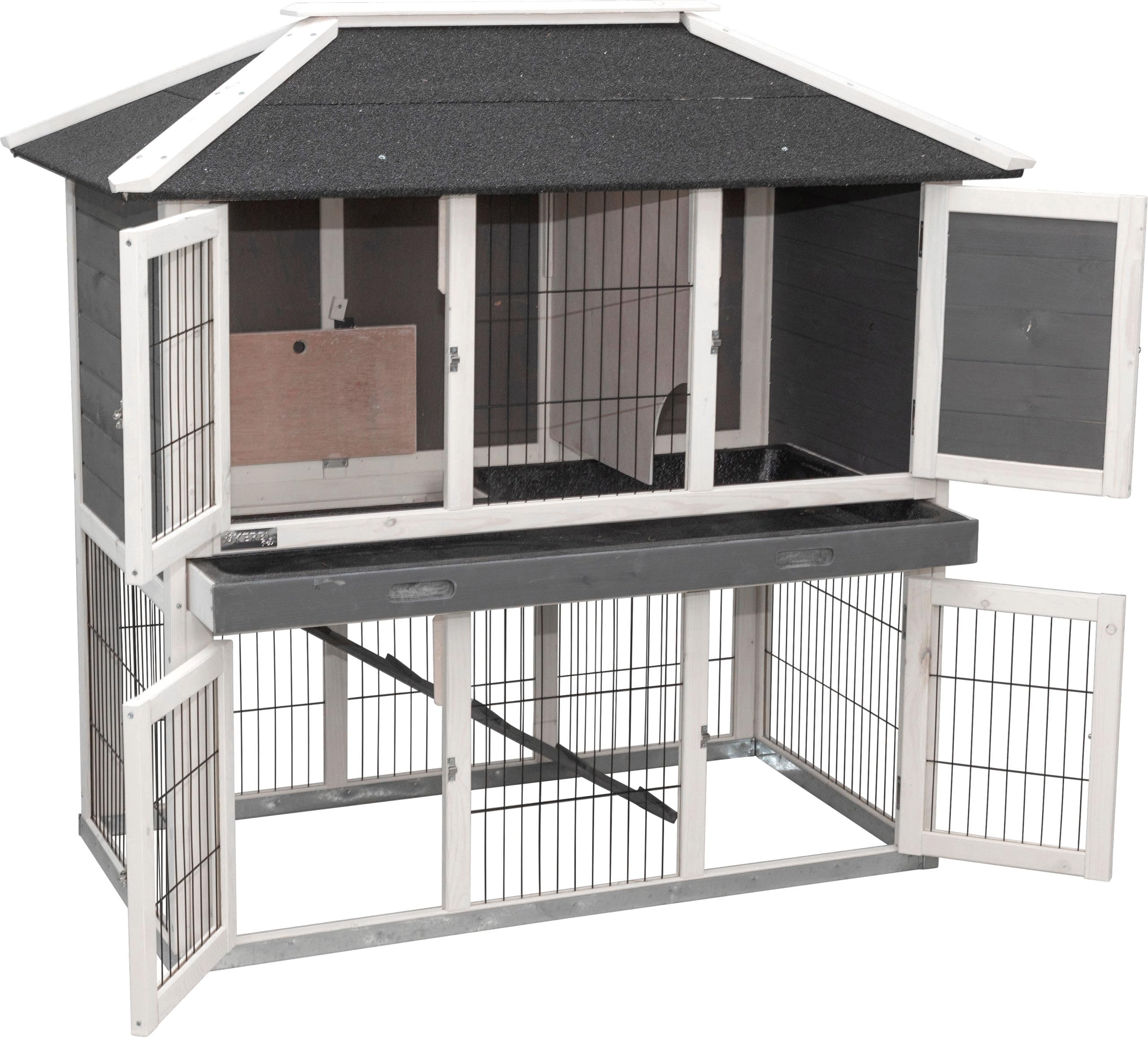 KERBL PET 81727 domek dla małych zwierząt, stajnia z wybiegiem, odporny na warunki atmosferyczne dach bitumiczny, wymiary 118 x 68 x 118 cm