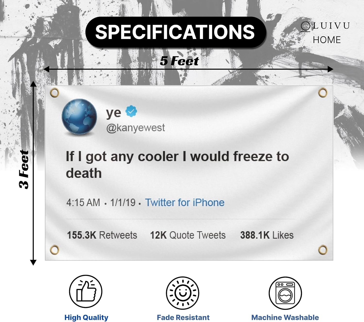 3x5 Feet If I Got Any Cooler I Would Freeze to Death Tweet Polyester Flags with 4 Brass Grommets - Funny Meme Single Sided Flag Tapestry for Bedroom Decorations - Cool Flags Outdoor or Indoor Decor - Image 2