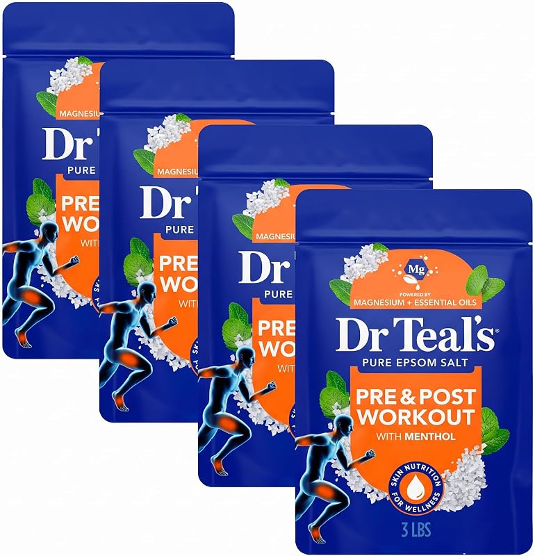 Dr Teal's Sal de Epsom com Sulfato de Magnésio, Mentol e Óleos Essenciais, 1,36 kg, Pacote com 4