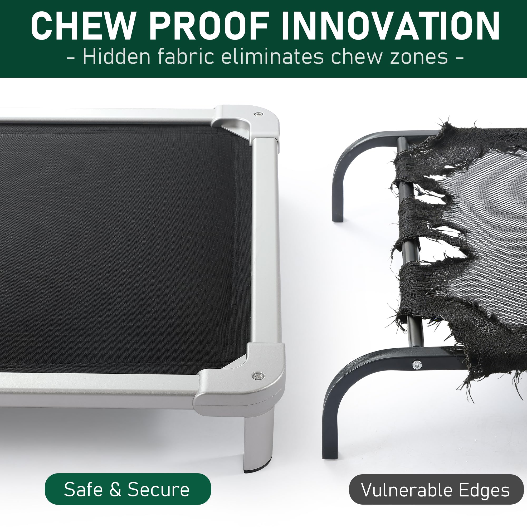 Senneny Chew Proof Elevated Dog Bed Large Sized Dog, Raised Cot for Indoor Outdoor Camping, Heavy-Duty Chew Resistant Hidden Fabric Indestructible Dog Bed, L, 50" L x 33" W x 8" H - image 2