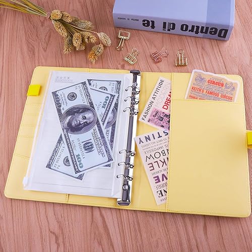 Vista 44 de Antner Carpeta A5 de piel sintética de 6 anillas, para papel de relleno A5, planificador personal A5, carpeta de presupuesto recargable con cierre