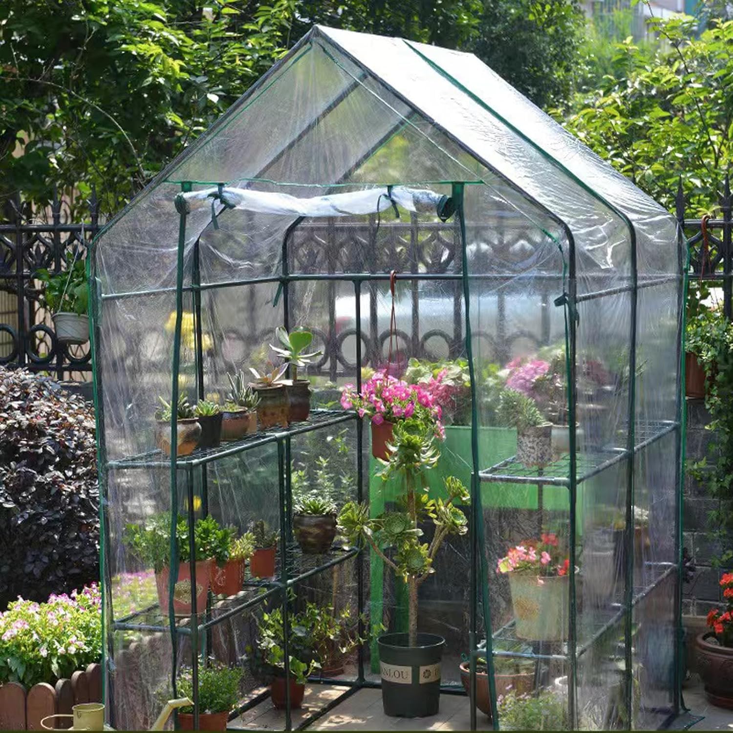 Copertura di ricambio per serra con porta arrotolabile con cerniera, 143 x 143 x 195 cm, in PVC, per piante da giardinaggio all'aperto, protezione dal gelo, antivento, senza cornice trasparente