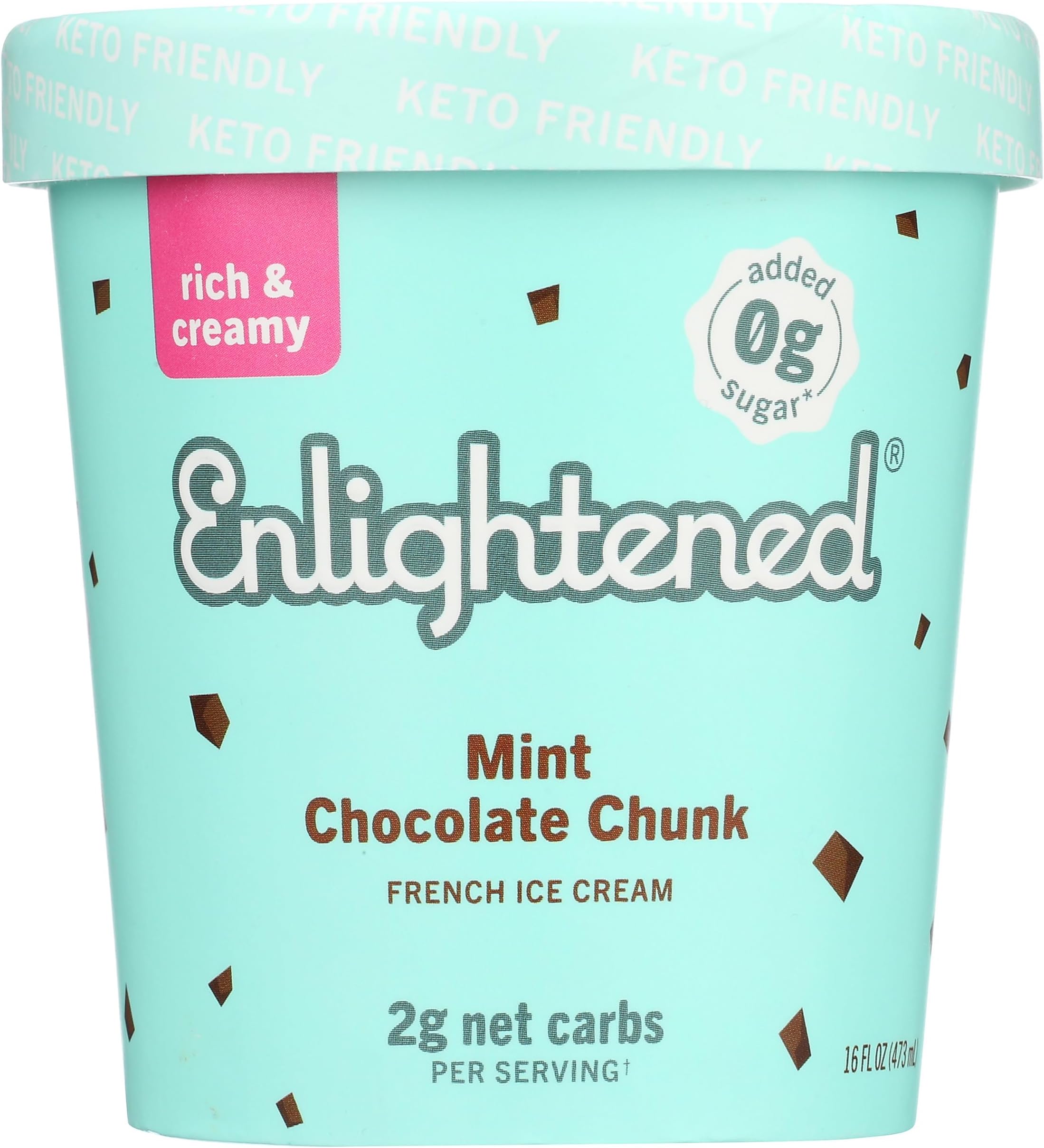 Enlightened, Mint Chocolate Chunk Keto Ice Cream, 16 fl oz (Frozen)