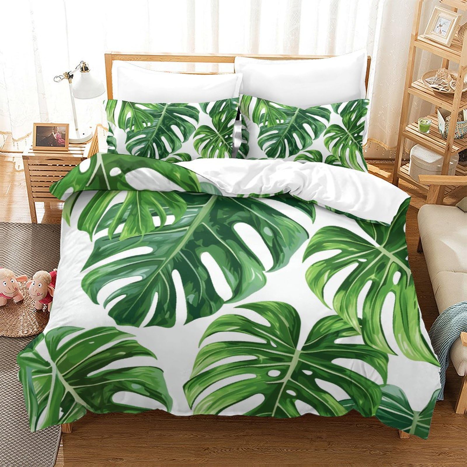 Housse de couette palmier 220x240 cm avec taies d'oreiller pour lit King