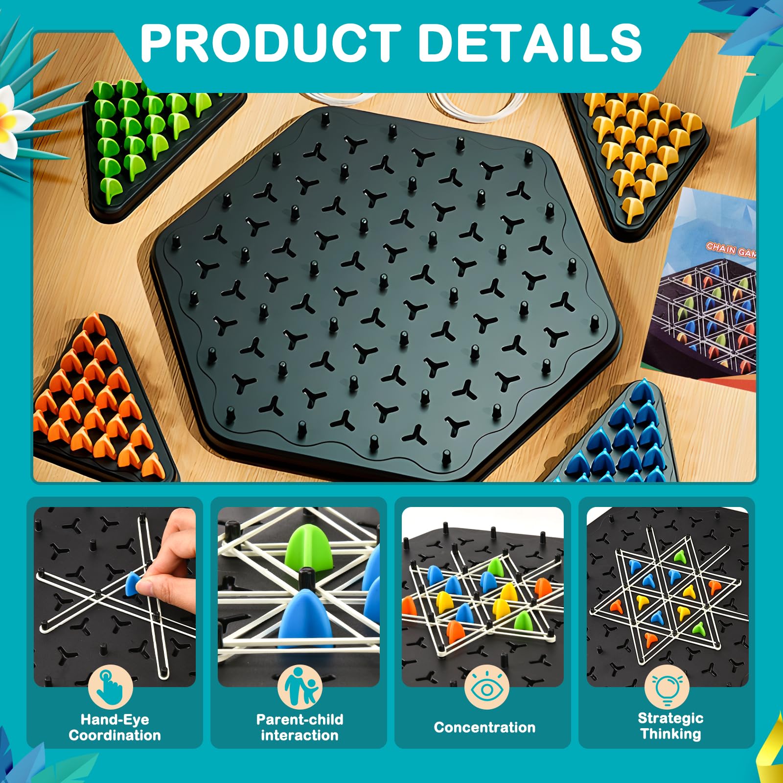 YAOZUP Chain Triangle Game, Triggle Game, Triggle Elastic Band Game, Chain Triangle Game, Classic Strategy Collectable Pegboard Game for Children, Adults, Family Party 1