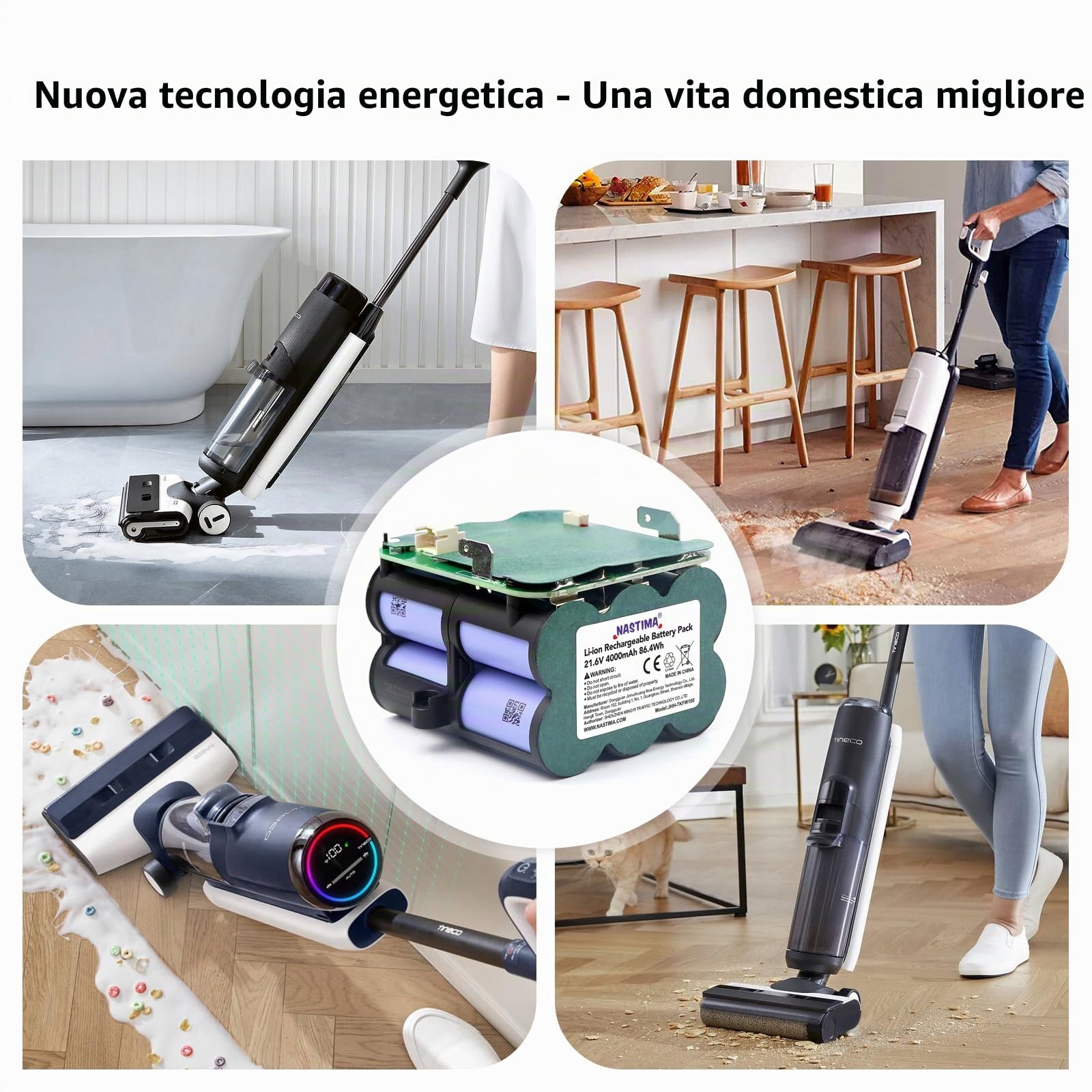 NASTIMA Batteria 21,6V 4000mAh Li-ion Batteria di Ricambio per Tineco Floor One S5 Pro 2, S5 Smart, S5 Steam Aspirapolvere