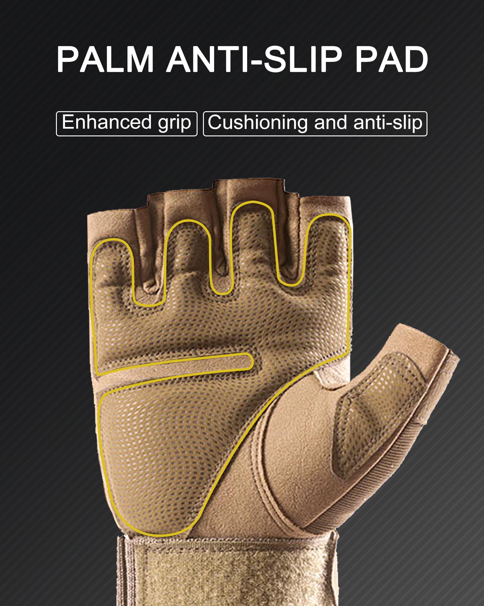 Nothing burger Fingerless Tactical Gloves Soft Rubber Knuckle Protective Breathable Lightweight Half Finger Bicycle Glove, Exercise Workout Gloves for Gym, Camping, Hunting (Brown 902, Large)