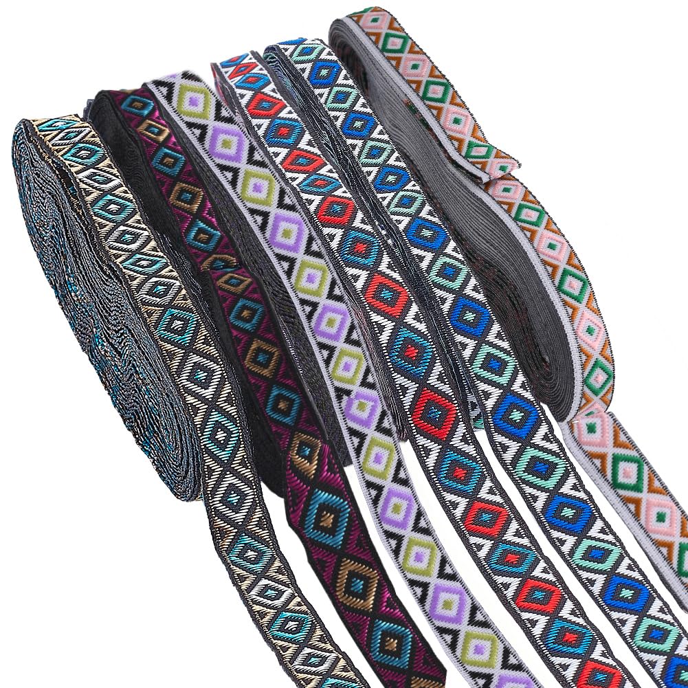 Photo 1 of BENECREAT 6 Pcs 45 Yards Vintage Jacquard Webbing, Sewing Decorative Webbing, 0.5 Inch Wide Mixed Colour Jacquard Trim for Sewing, Crafts and Upholstery