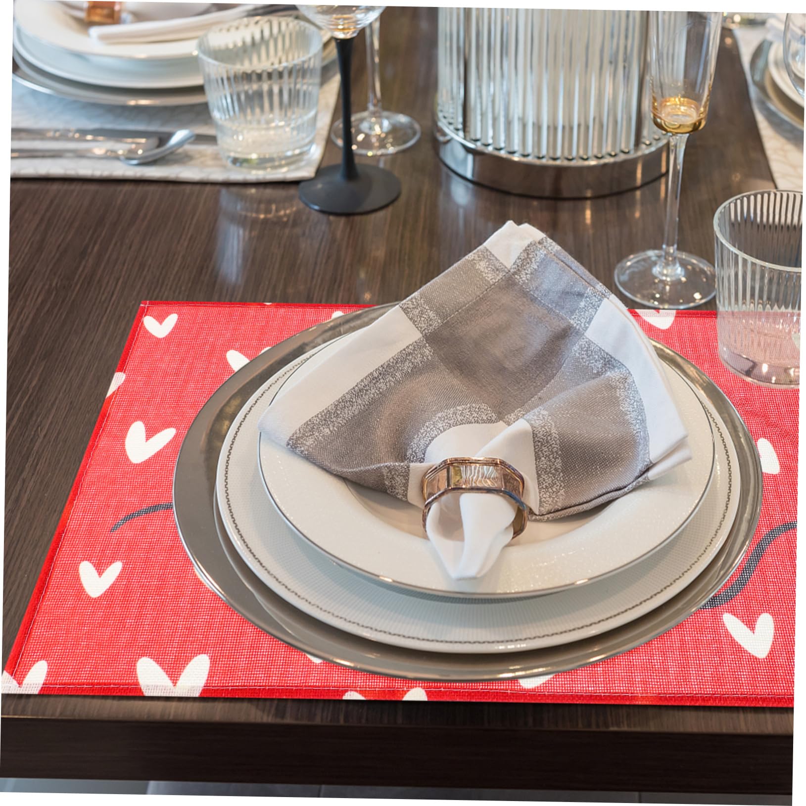 Amosfun 5 Juegos Mantel Occidental Placas De Cargador Manteles De Corcho Decoración Hogar Home Decor Funda Mesa Mantel De La Cena Decoraciones del Día De San Valentín Linaza Rojo 4 Uds * 5