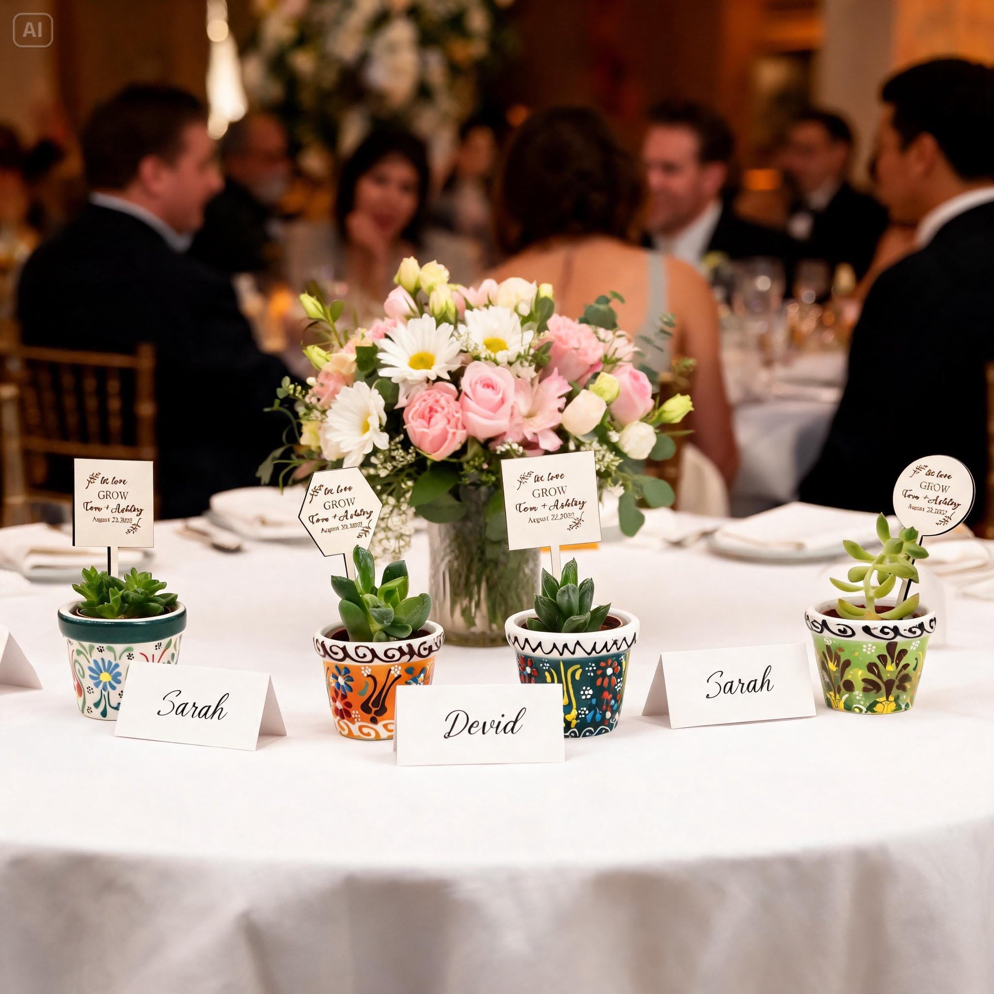 Bomboniere Matrimonio, Mini Vaso in Ceramica con Pianta Grassa Vera Personalizzato – Bomboniere Matrimonio, Battesimo, Comunione, Cresima succulente vive non incluse