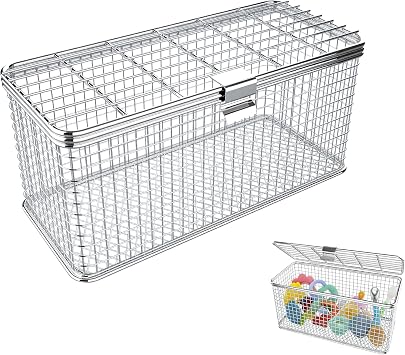 Dishwasher Basket for Small Items - 304 Stainless Steel Dishwasher Basket for Bottle Parts Accessories, Pacifiers, Lids, Teething Toys and Toddler Utensils Silver
