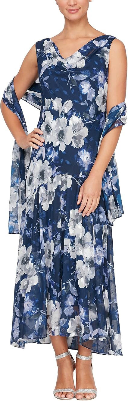 alex evenings women's sleeveless printed chiffon dress with shawl Alex Evenings Women's Sleeveless Printed Chiffon Mid-Length Dress with Jacket