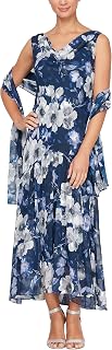 Alex Evenings Women's Formal Sleeveless Cowl Neck Floral Print Gown with Shawl, Wedding Guest, Mother of The Bride Dress