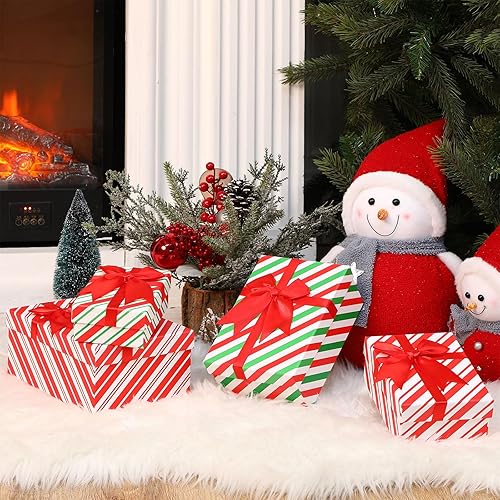 Miniatura 5 de Zhanmai 4 cajas de regalo de Navidad, cajas de Navidad a rayas rojas y blancas, cajas apilables de Navidad duras con tapas, cajas de regalo anidadas