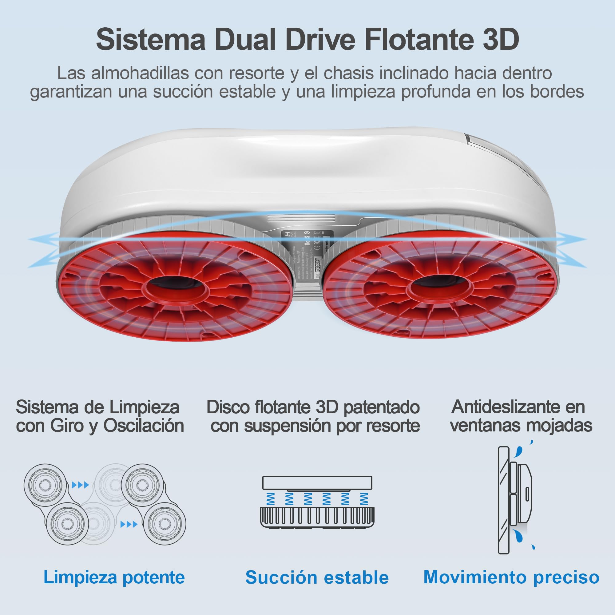 HUTT S55 Pro Robot Limpiacristales con Almohadillas 3D Flotantes, Succión hasta 6500Pa, Pulverización HydroJet, Navegación Slam 4.0, Depósito 80ml, Sistema de Seguridad Multicapa