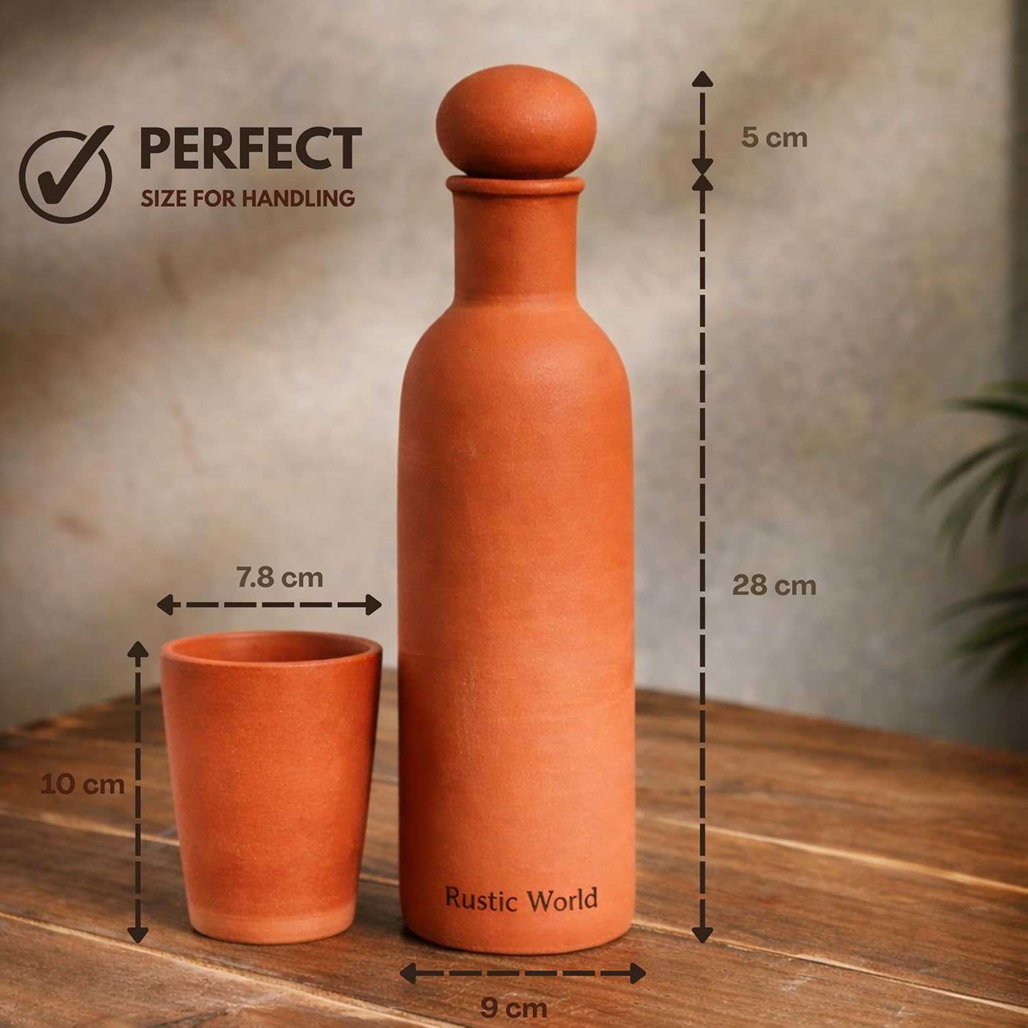 Terracotta Water Bottle 1 Litre | Handmade Mitti Drinking Vessel | Natural Cooling Earthen Pot | Ecofriendly Bio-degradable | Travel Friendly Leak Resistant with Lid | Healthy (Clay Brown)