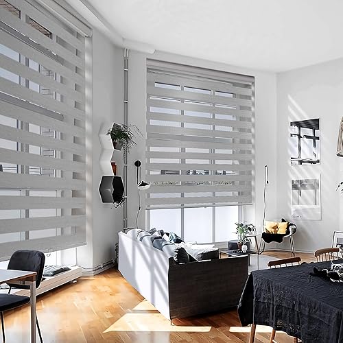 Miniatura 2 de BERISSA Persianas de cebra inalámbricas para ventana, persianas de cebra de tamaño personalizado, doble capa transparente o privacidad, control de