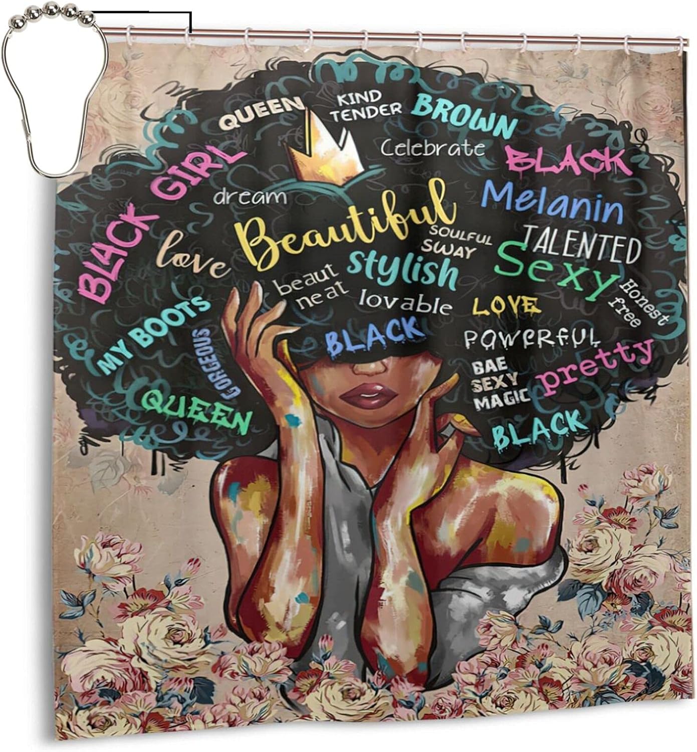 Amazon.com: Black Queen African American Woman Shower Curtain, Afro ...