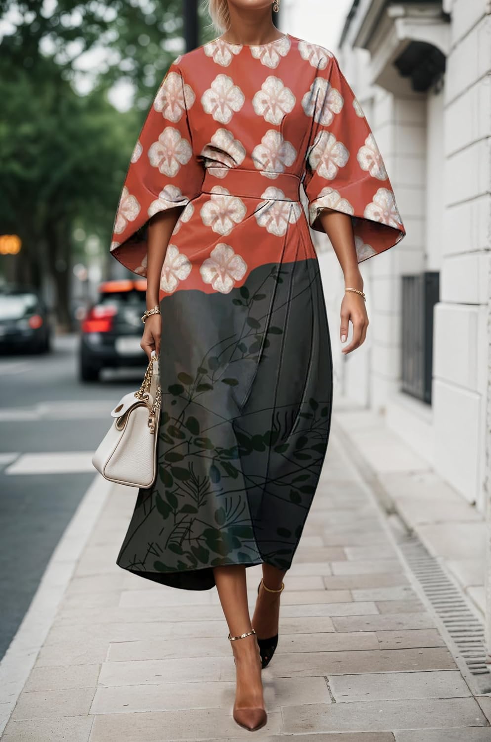 TIAFORD Women's Spring Summer Elegant Floral Print Empire Waist Dress Casual Cute Crew Neck Loose Half Sleeve Maxi Dresses - Image 2