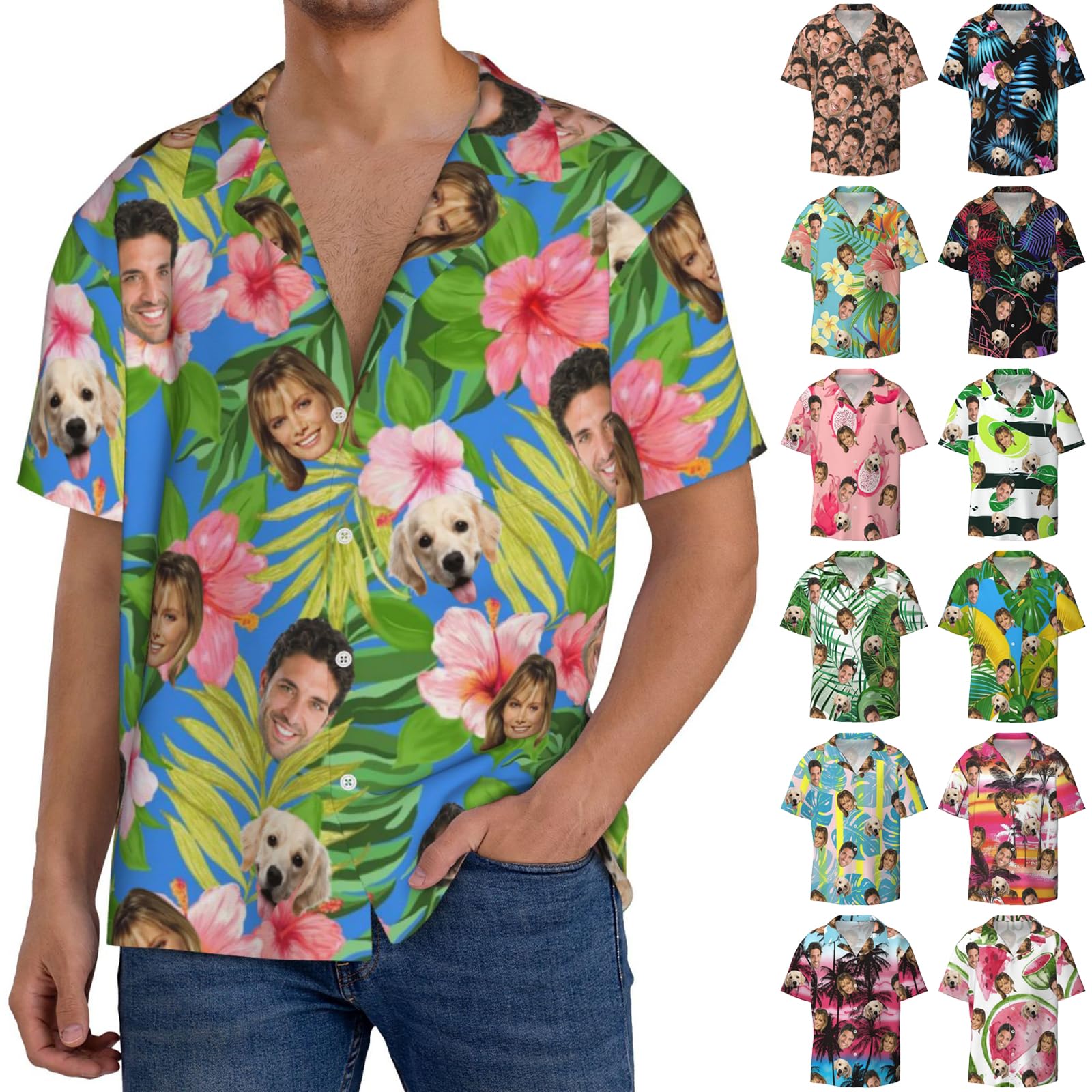 LLLGSH Camisa Hawaiana Personalizado, Cara Personalizada Verano Camisa Hawaiana, Camisas Hawaianas con Cara de Foto Personalizada para Hombres, Regalo para Hombre Esposo Novio