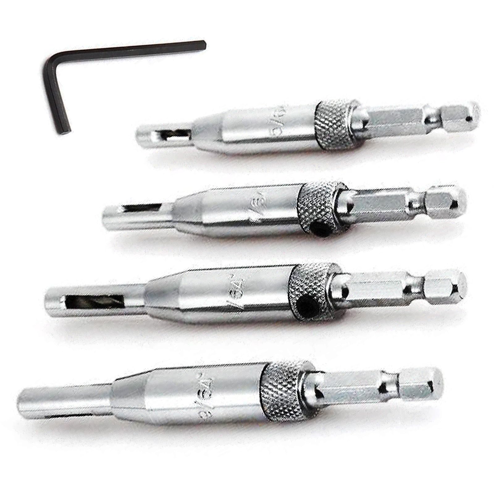 Self Centering Drill Bit Set, 4 PCS HSS Self-Centering Hinge Tapper Core Drill Bit Set, Woodworking Tools and Accessories 5/64", 7/64", 9/64", 11/64"