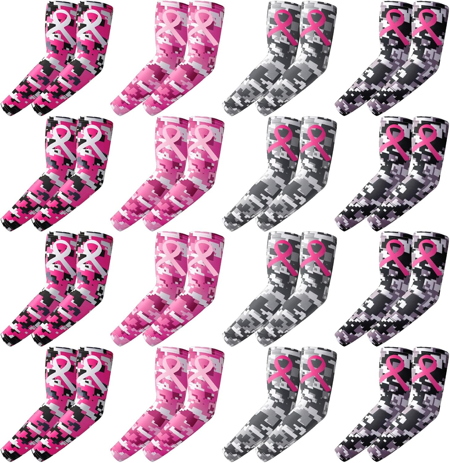 Geyoga 16 Pair Breast Cancer Awareness Sleeves Pink Ribbon Arm Sleeves Cooling Baseball Compression Arm Cover for Women