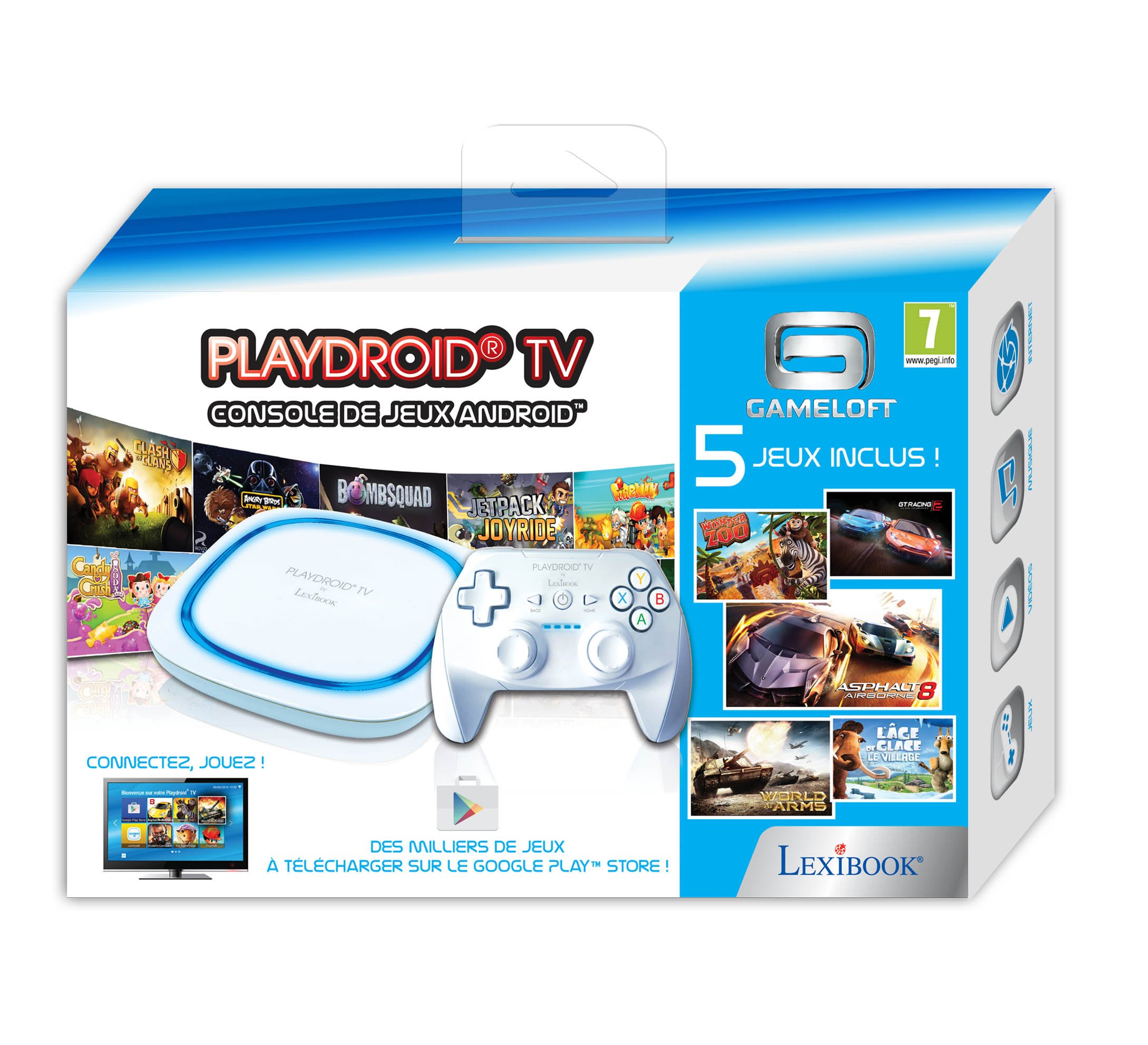 Lexibook Playdroid TV - Console de Jeux Android, Se Branche à la Télé en HDMI, Manette sans-Fil, Lecteur Vidéo, Gaming, Multimédia, Google Play, Youtube, Blanche – LBOX500FR