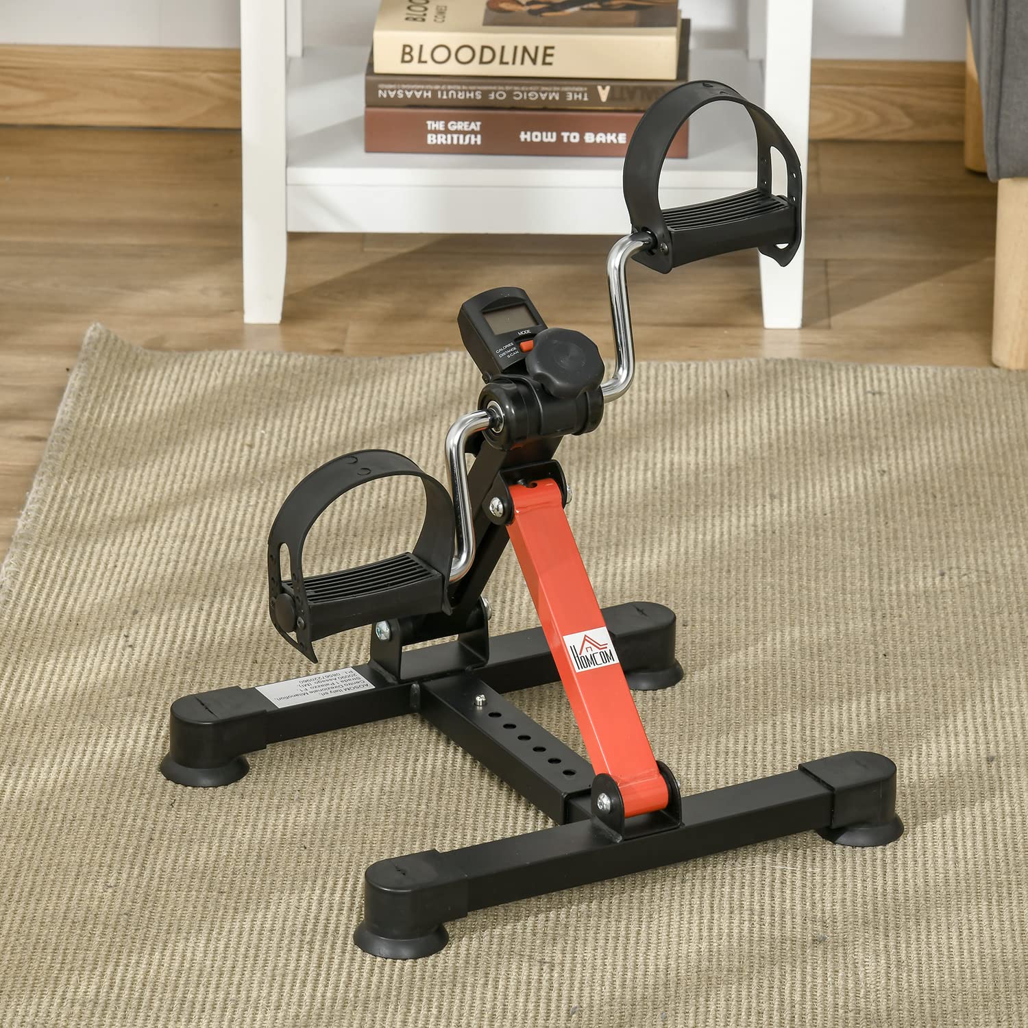HOMCOM Mini Cyclette per Riabilitazione con Altezza e Resistenza Regolabile e Display LCD, in Acciaio e ABS, Nera e Rossa