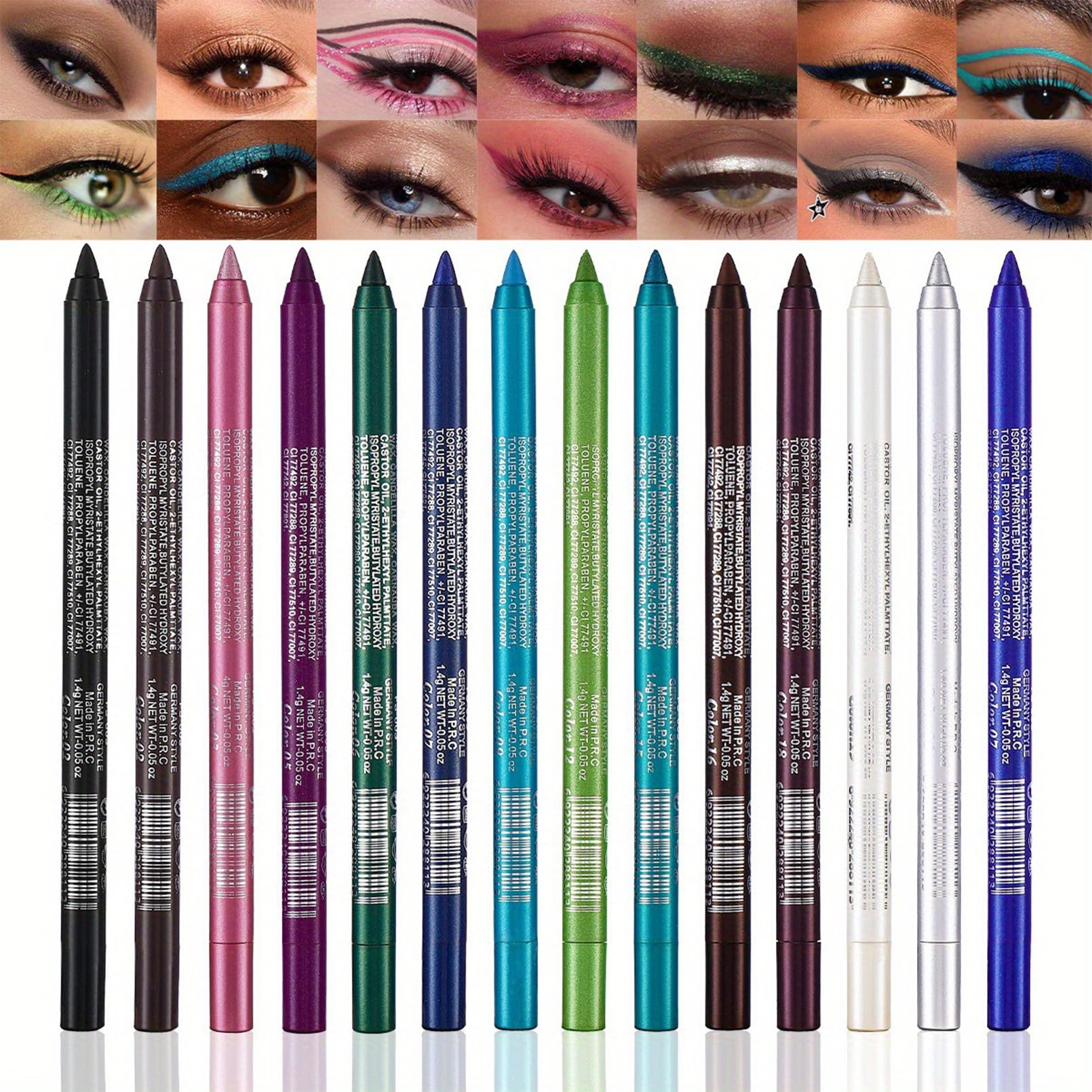 Waterproof Colored Eyeliner Pencil Set, 6/14 Pack Gel Eye Liners with Metallic & Shimmer Finish, Smudge-Proof Long-Lasting Makeup for Daily & Party Looks (C)