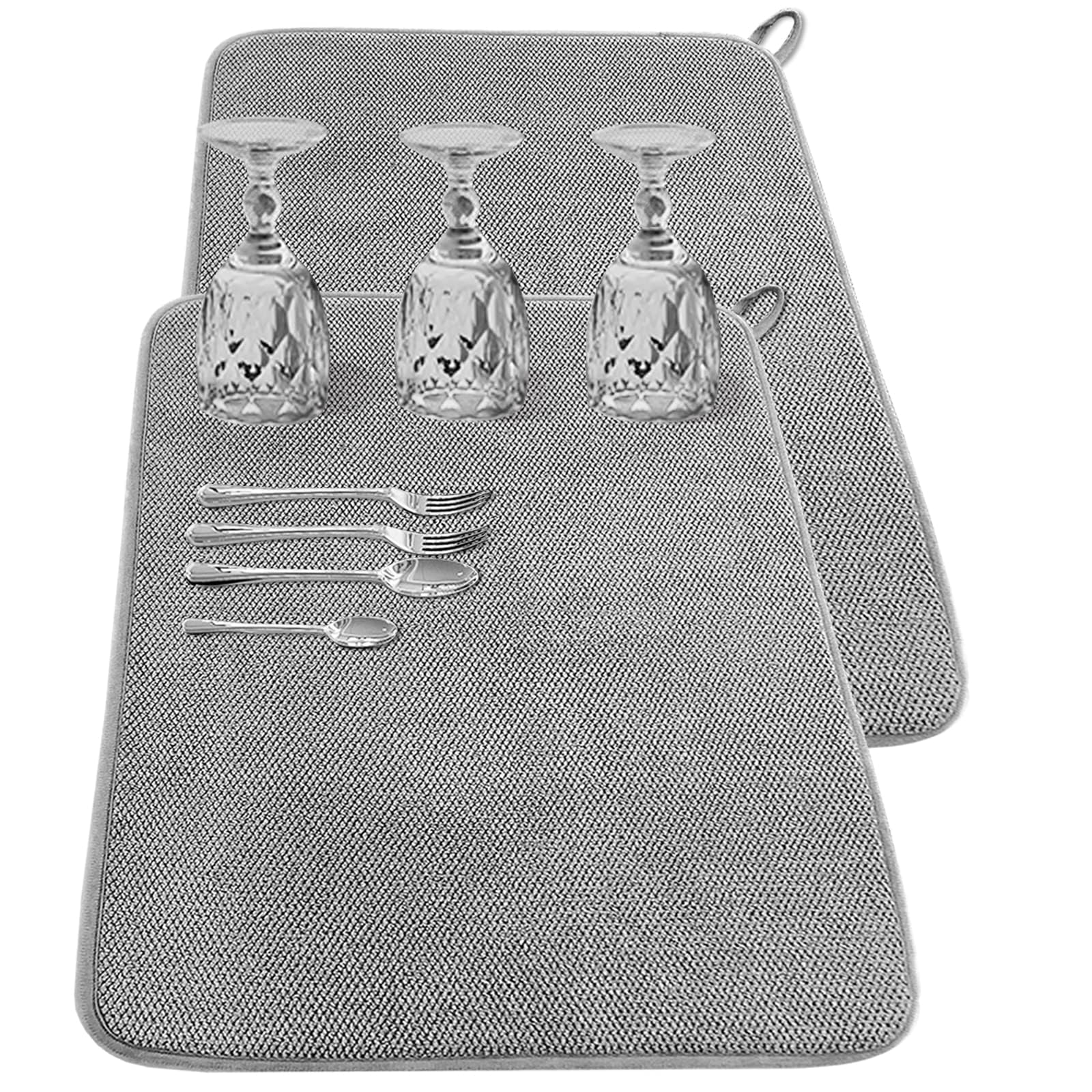 TERRIFI Large Dish Drying Mat for Kitchen Counter, 2 Pcs Absorbent Dish Drainer Mat, Super Absorbent Dish Drying Pads, for Countertops, sinks, draining racks(Gray)